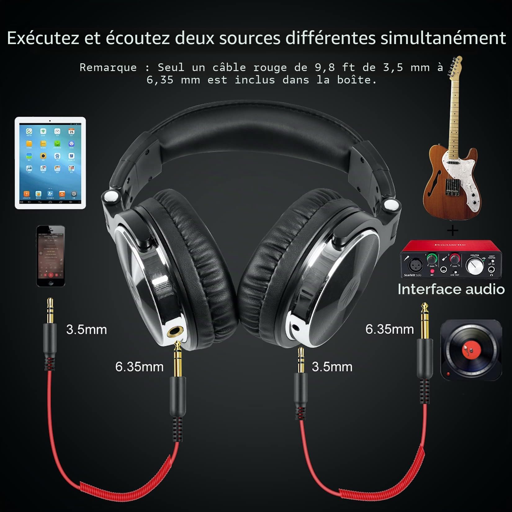 OneOdio Pro10 Casques et écouteurs, Casque Audio Studio Professionnel, Casque Filaire, Casque de Monitoring, Son Parfait pour Synthétiseur PC TV Tablette Smartphone (PRO10, Noir foncé)