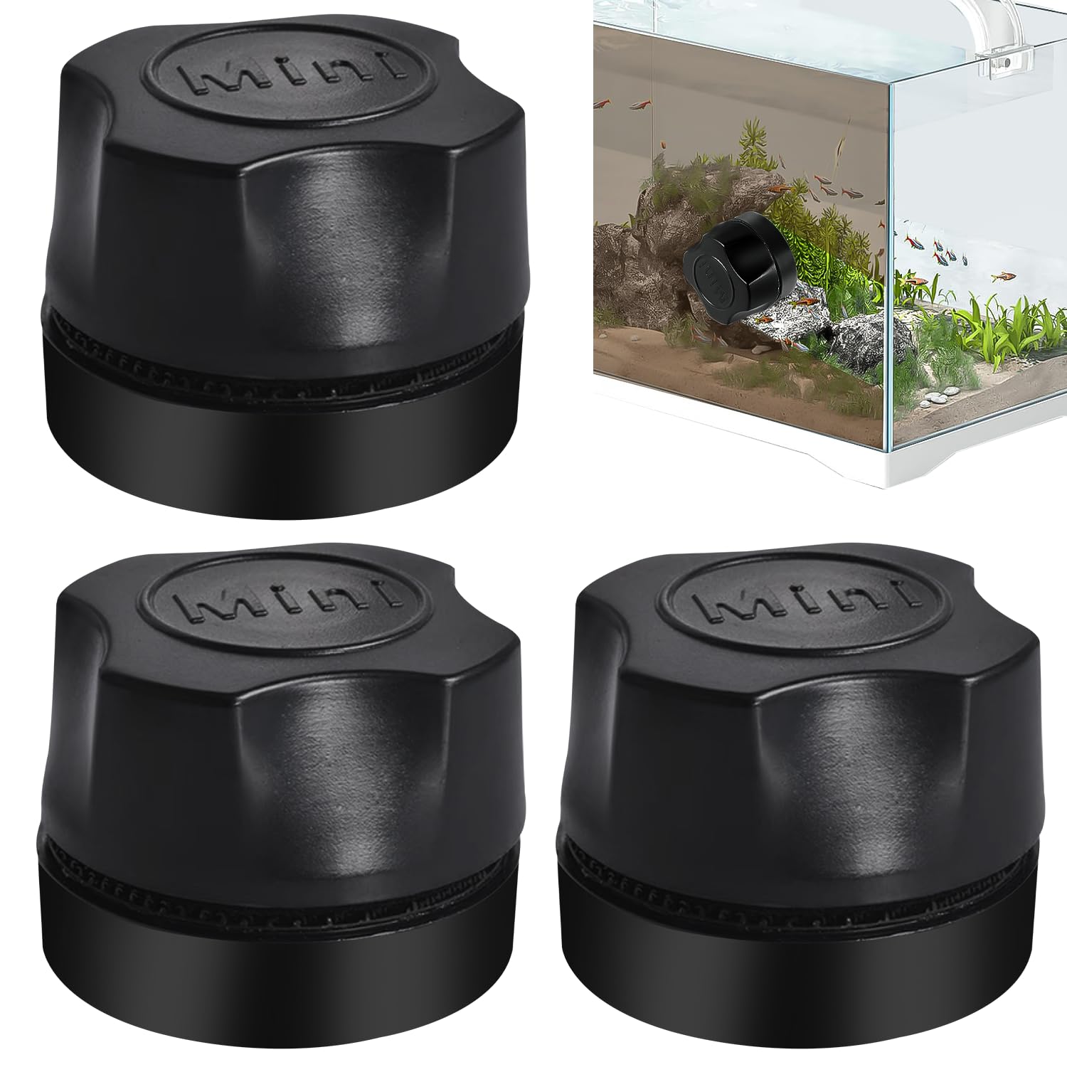 HOMURY 3 cepillos magnéticos para acuario: mini limpiador de cristales de acuario, imán adecuado para acuarios de cristal con un grosor de 3 mm a 6 mm, limpiador de parabrisas para limpieza de algas