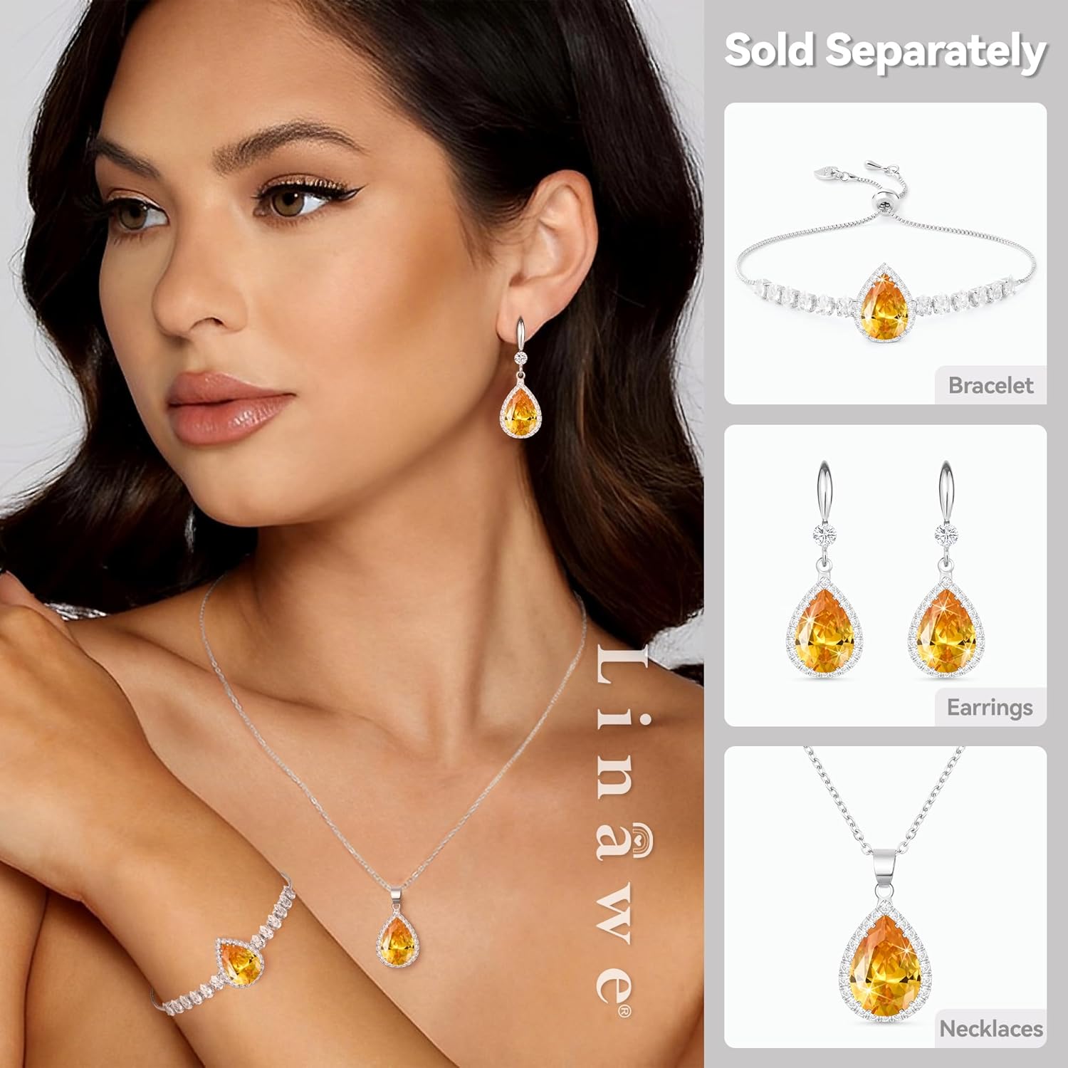 Linawe Imitation Diamond Dangle Earrings for Women Trendy, Rhinestone Drop Chandelier Earrings, Teardrop Crystal Cubic Zirconia Wedding Jewelry Set, 14K Gold/Rose Gold/Silver Tone - Image 3