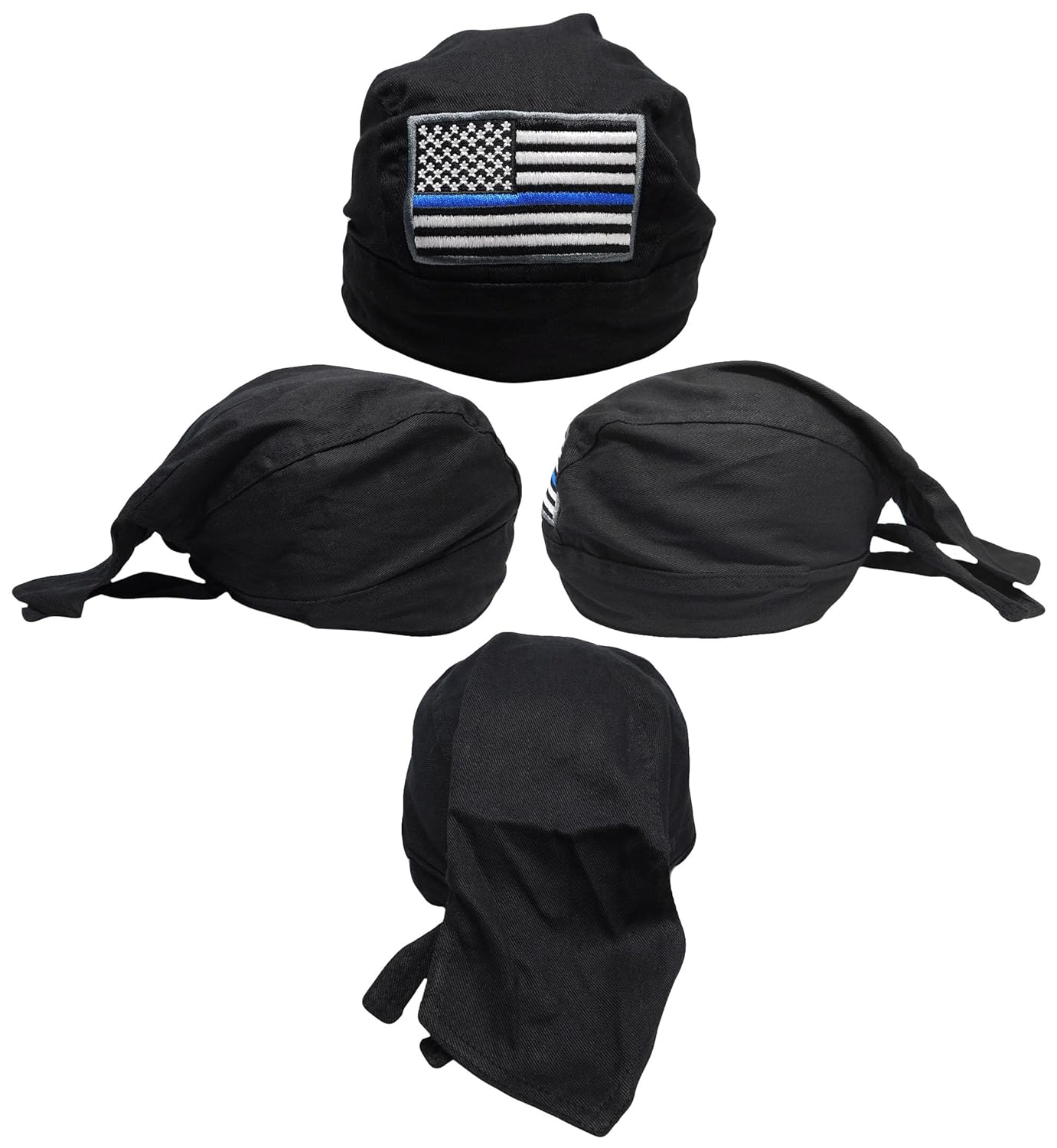 Trade Winds USA Thin Blue Line Police Memorial Black Embroidered Doo Rag Skull Cap