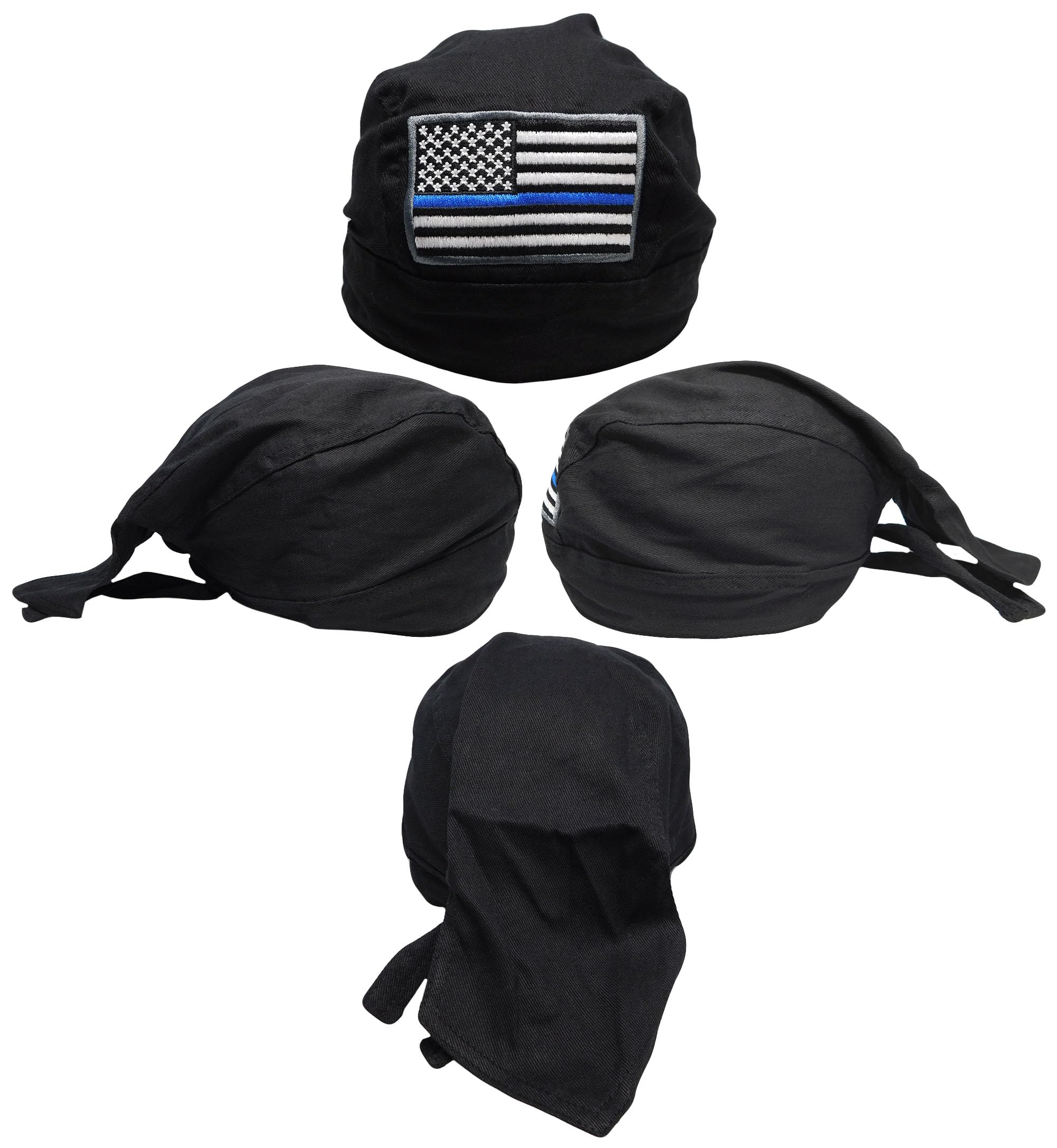 Trade Winds USA Thin Blue Line Police Memorial Black Embroidered Doo Rag Skull Cap