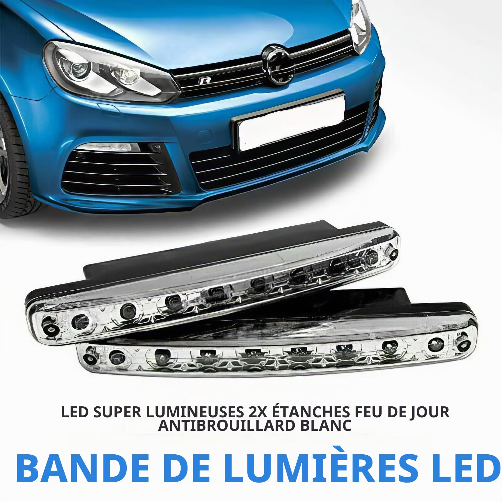 Feux de jour, Riloer 2 pcs Super Bright White 8 LED DRL Car Daytime Running Driving Light Head Lamp