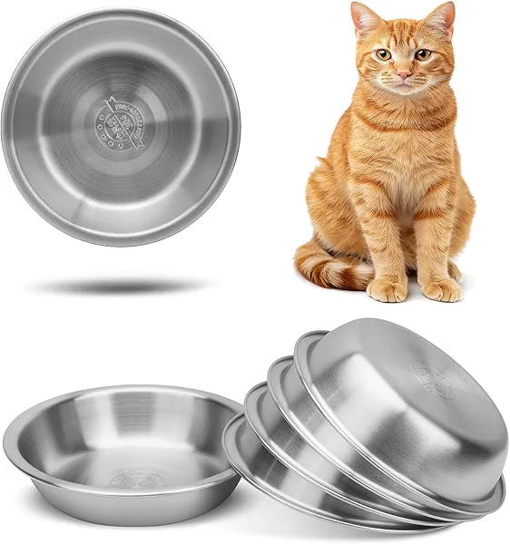 ARGCONNER 6 Pcs Stainless Steel Cat Bowls, Metal Cat Bowls Whisker Friendly, 5.5Inch Shallow Wide Cat Food Dishes, Replacement Basic Cat Plates