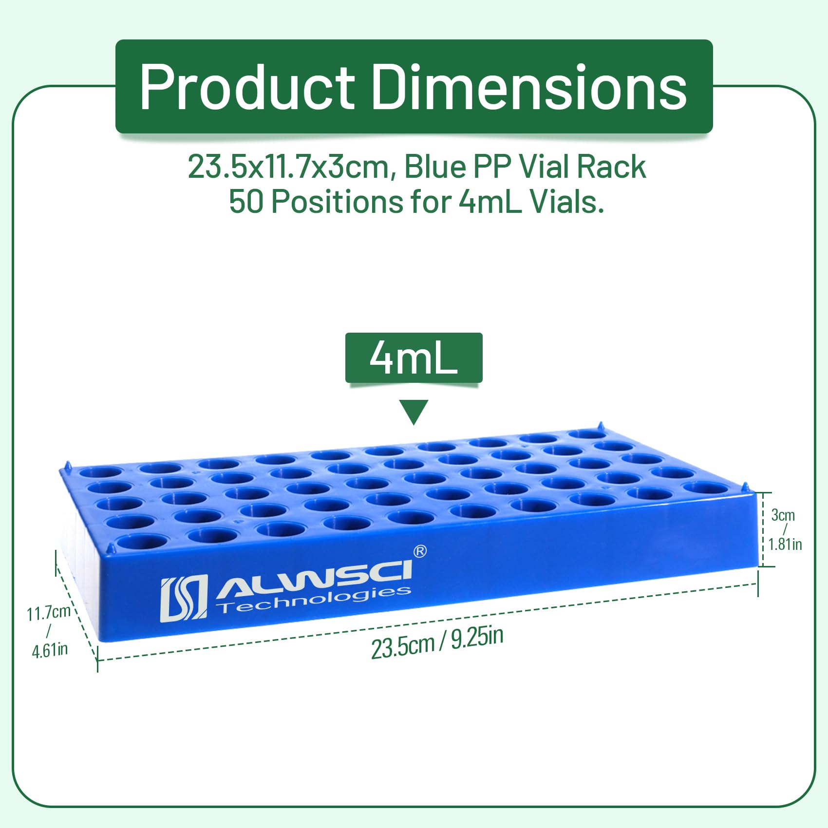 ALWSCI Gradilla para Frascos de Laboratorio HPLC 4ml 50 Compartimientos Apilable