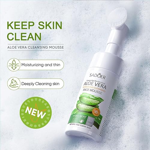 Miniatura 4 de Rosarden Limpiador facial de aloe, limpiador facial suave, lavado facial espumoso con cepillo de silicona, lavado facial hidratante con ácido