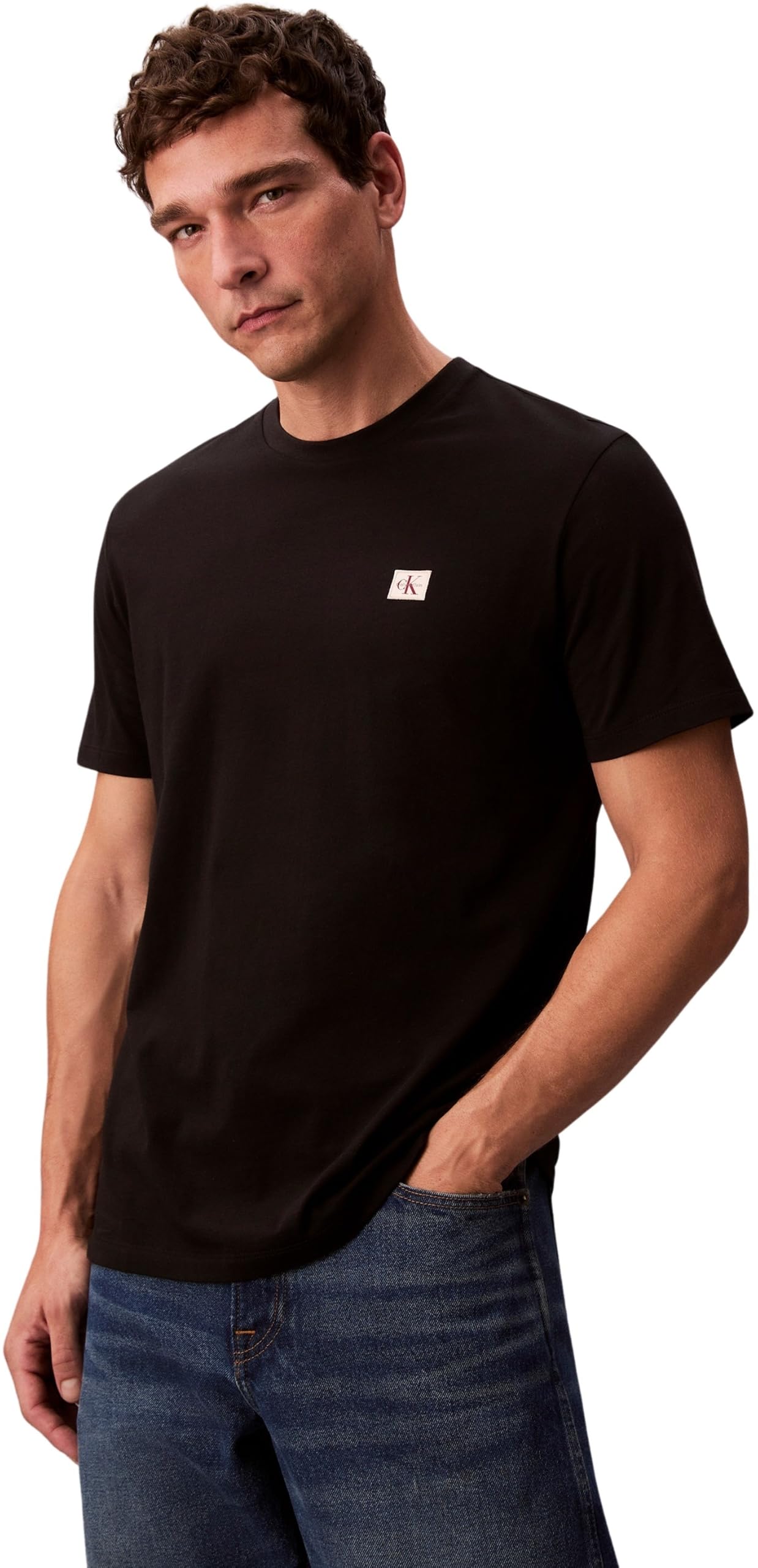 Calvin Klein Uomo T-Shirt Maniche Corte Badge Jersey Classic Tee in Cotone, Nero (Black), L