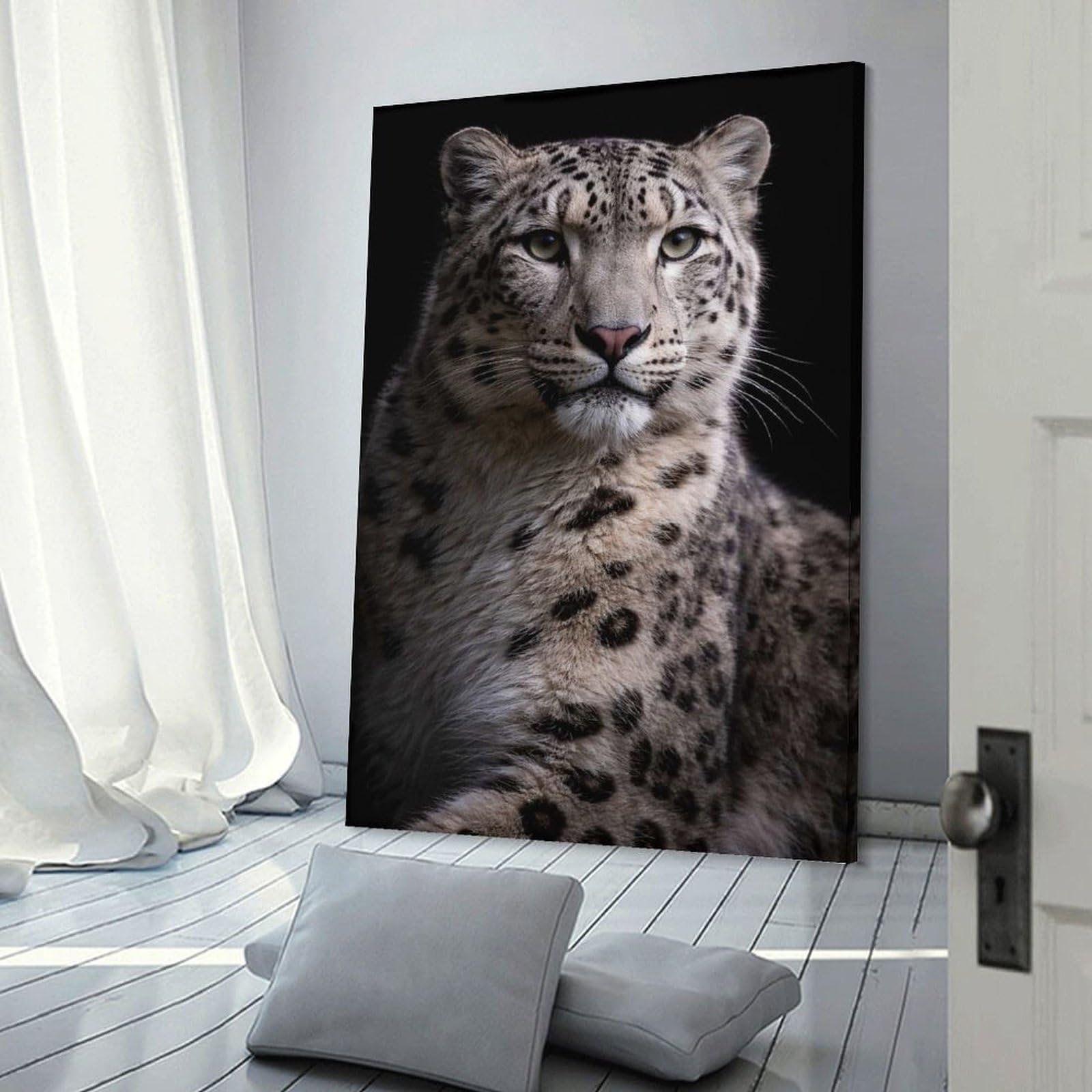 Junmoney Snow Leopard Portrait(2) Decorative Wall Artwork 12x18inch(30x45cm), for Living Room, Bedroom, Office Or Hallway, Decorative Artwork with Broad Appeal