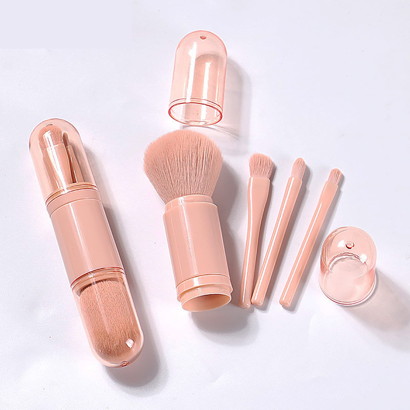 Pennello per Il Trucco, 4 in 1 Pennello Portatile da Viaggio Retrattile per Viso, Fard, Correttore, Ombretto Pennello per Fondotinta Cosmetici di Bellezza