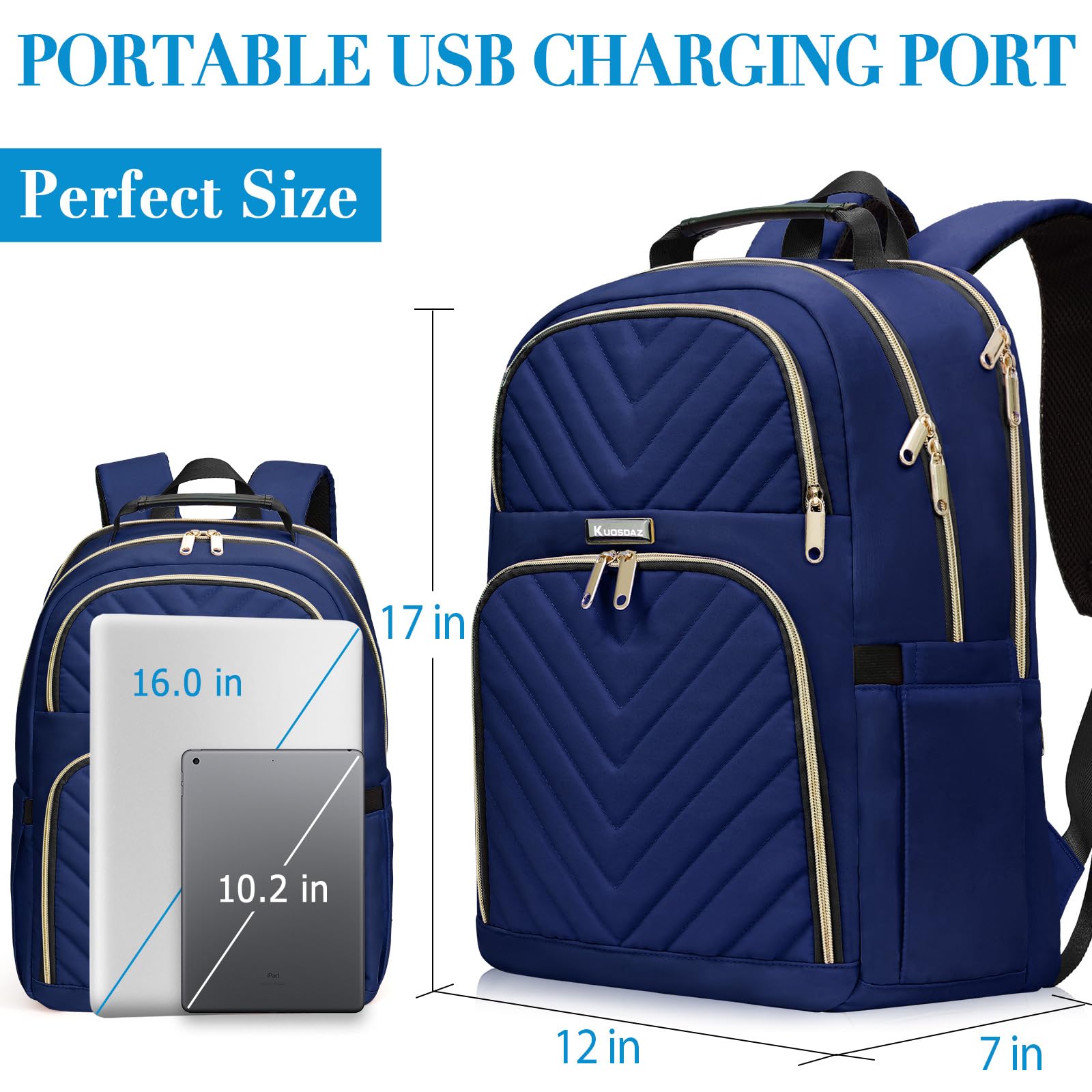 Mochila para mujer, mochila escolar de 15.6 pulgadas para niñas y adolescentes con puerto de carga USB, mochila para laptop, elegante mochila impermeable para escuela, universidad, viajes