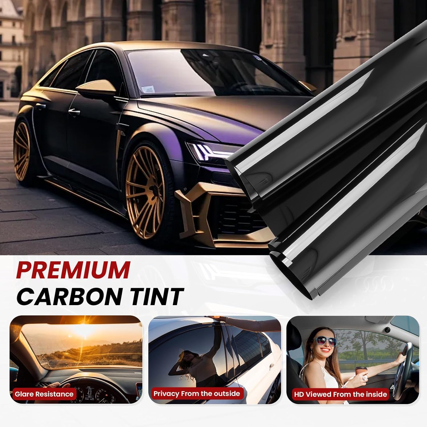 2-Pack Auto Window Tint Film Rolls – Premium Carbon 5% VLT Privacy Window Films, UV/IR Heat Blocking, Scratch & Fade Resistant (1Ply 24"*100ft + 2Ply 24"*100ft)