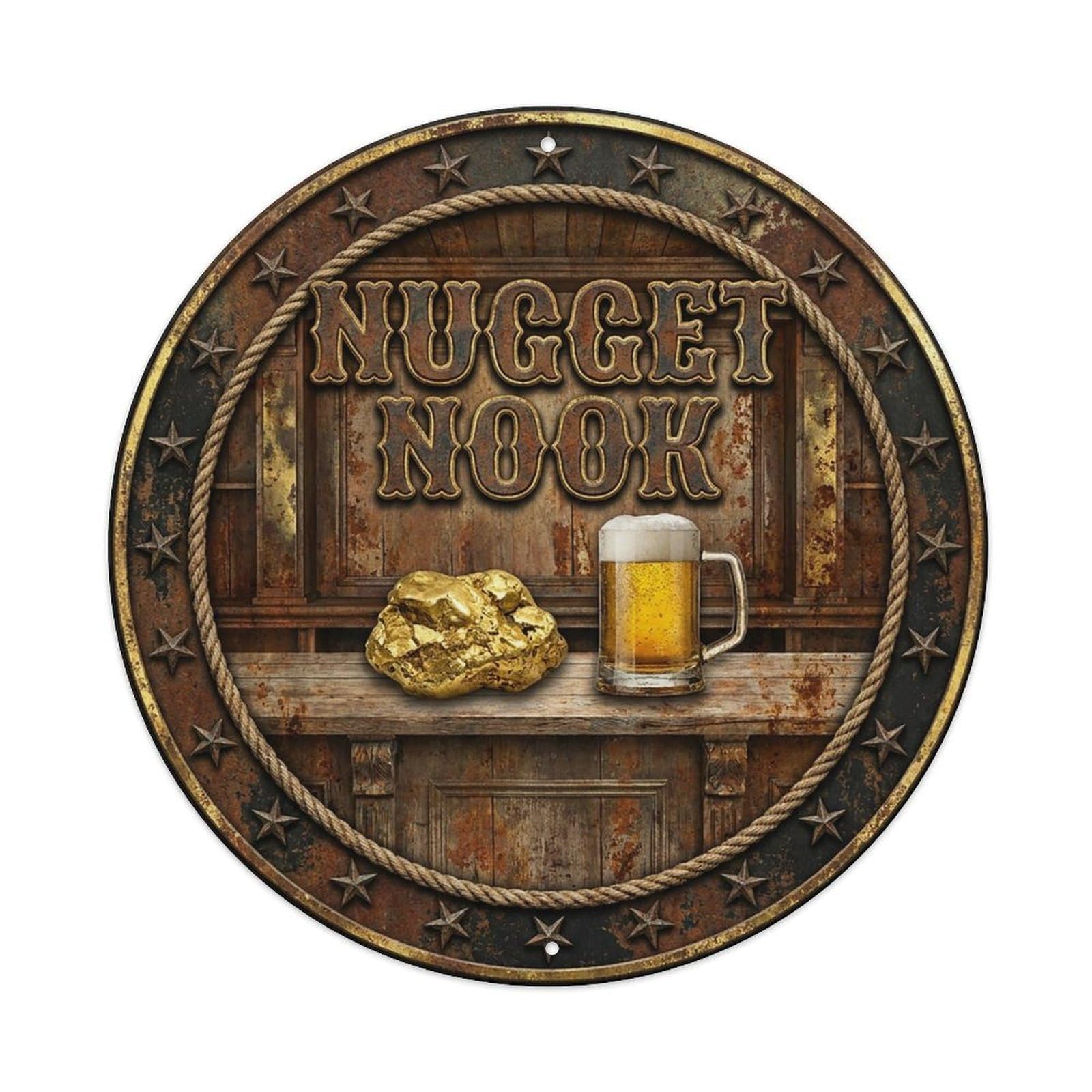 Vintage Beer Western Cowboy Nugget Nook Retro Bar for Pub Vintage Metal Tin Sign Plaque Wall Decor for Cafe, Club Bar, Office, Garden Metal Poster 8x8Inch