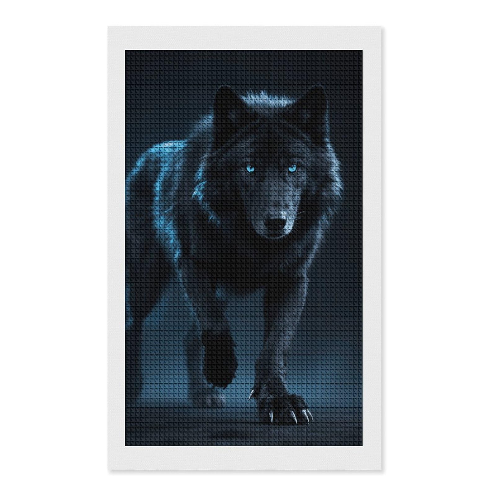 FodPand Cool Cyan Black Wolf 5D Diamond Painting Kits for Adults Beginners Full Drill Square Diamond Dots Pictures Gem Art Supplies for Home Wall Room Decoration DIY Craft Set Gift 12x20
