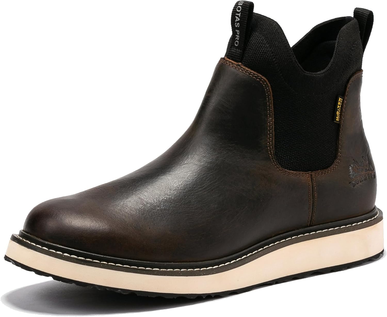 Chelsea Work Boots Men, 6 Inch Soft Toe Waterproof Full Grain Leather Chelsea Wedge Work Shoes Breathable Comfortable(BP501-503) 8.5 Dark Caffee