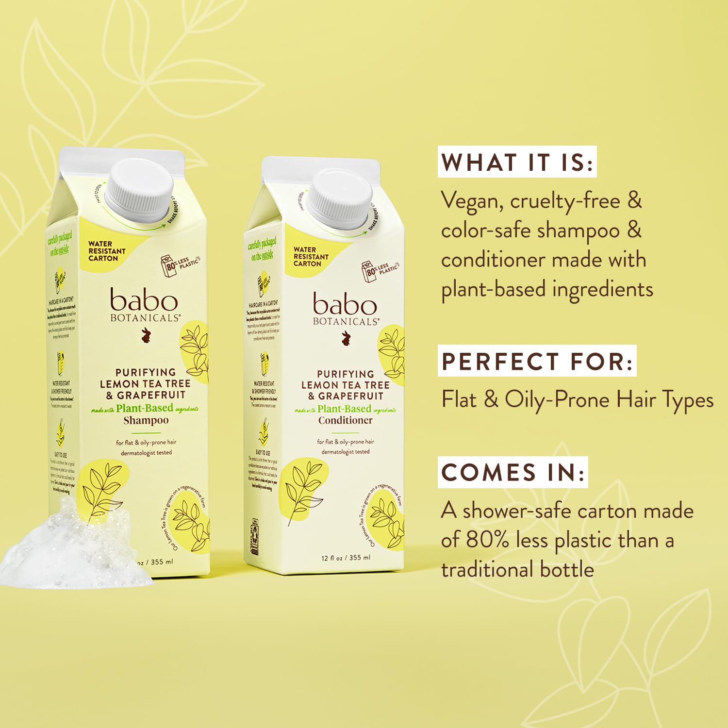 Babo Botanicals Purifying Lemon Tea Tree & Grapefruit Conditioner – For Flat, Oily Prone Hair – Add body & shine – Citrus-Mint Fragrance - Water-Resistant Carton w. 80% Less Plastic – Vegan - Image 5