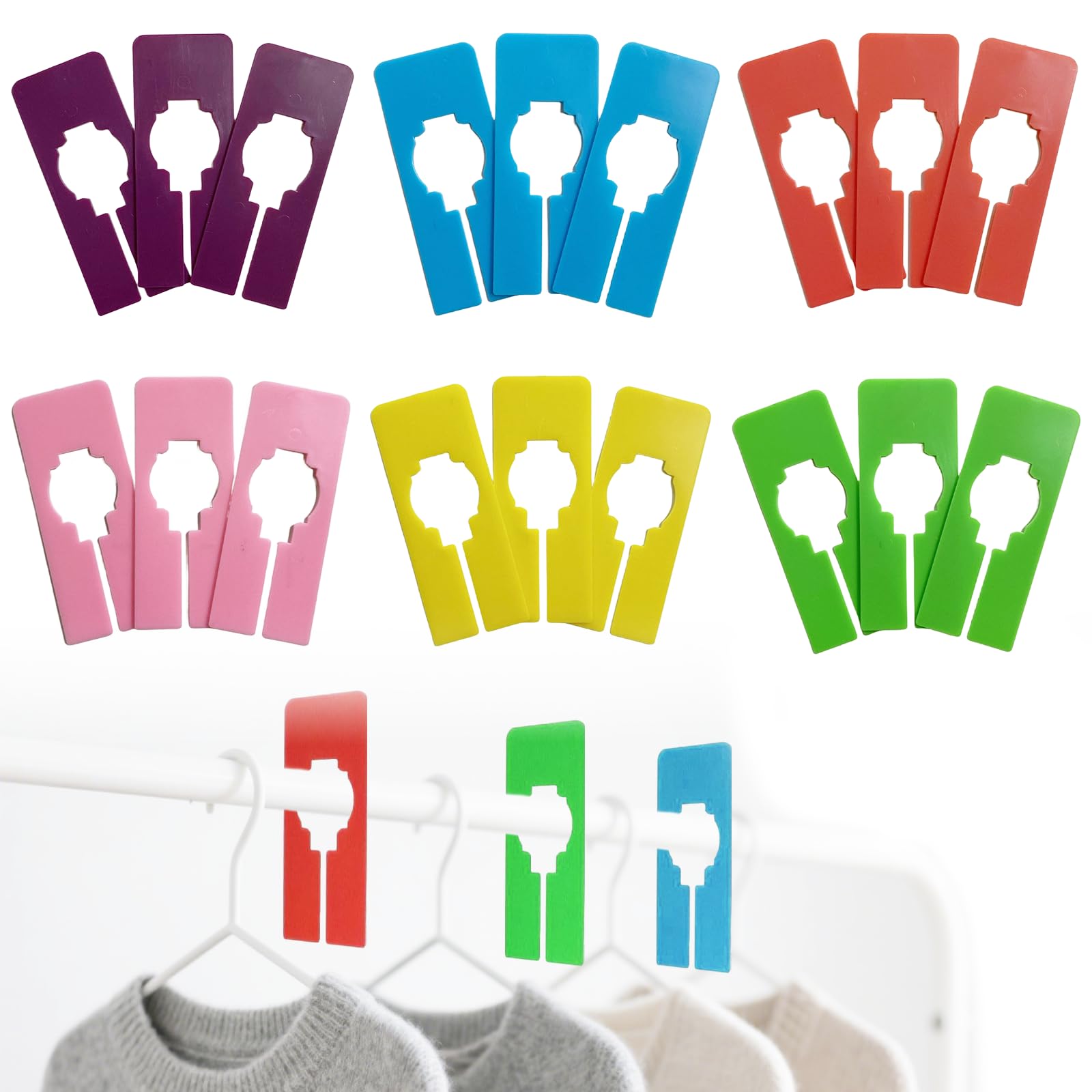 Quorlis Wardrobe Dividers – 18Pcs Clothes Rail Dividers In 6 Colours, Oval Closet Rod Size Dividers For Wardrobe Organisation, Durable Plastic Tags For Clothing Size, Style Or Colour Sorting