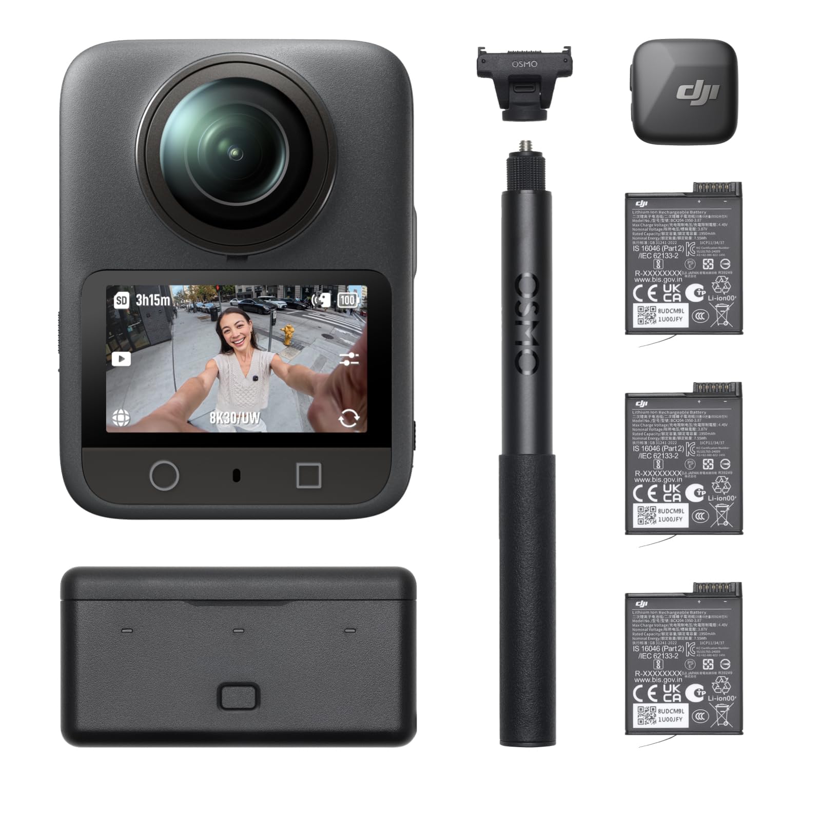 DJI Osmo 360 Combo Vlog, fotocamera 360 ideale per vlogger con trasmettitore Mic Mini, durata della batteria estesa, action cam con immagini a 360° da 1 pollice, video a 360° nativi in 8K