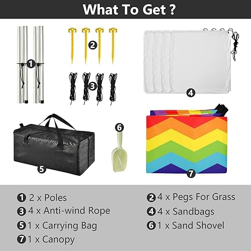 Miniatura 4 de Rainbow Digital Papers diseñado UPF50+ tienda de campaña de playa ligero refugio solar con pala de arena, sacos de arena para viajes familiares