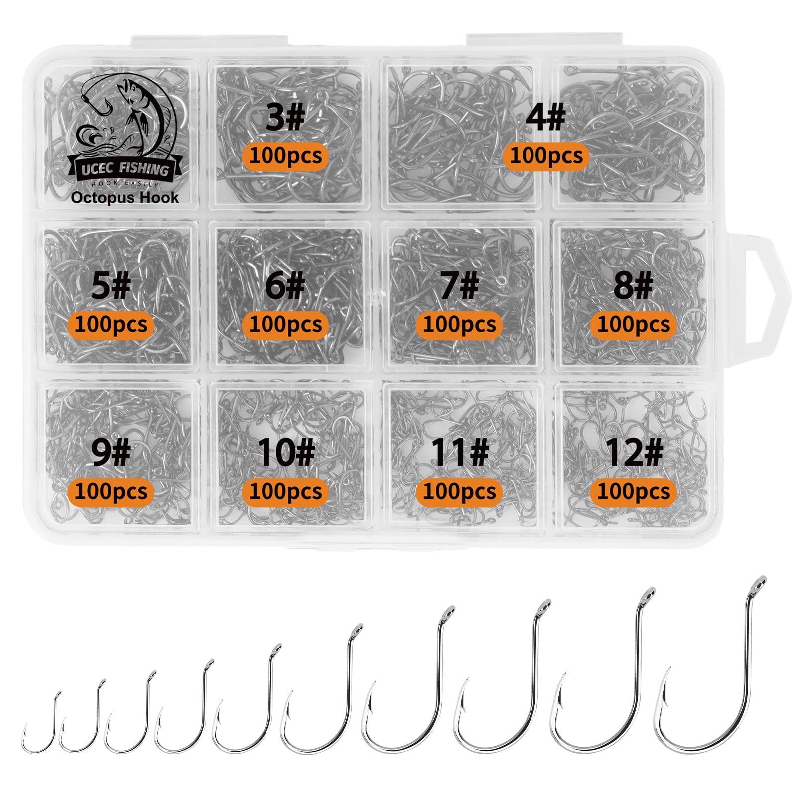 UCEC Octopus Hooks Saltwater Freshwater, Small Fishing Hooks 1000/400/150PCS Barbed Catfish Bend Eye Circle Hook, for Dad Fish Hook Kit Size1/0#1#2#3
