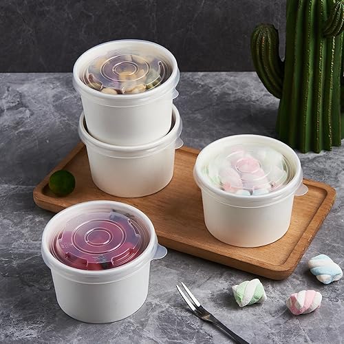 Miniatura 7 de CIAO! Tapa de polipropileno de 3.543 in de diámetro, diseñada y apta para contenedores de alimentos de papel de 8 onzas (1000 por caja)