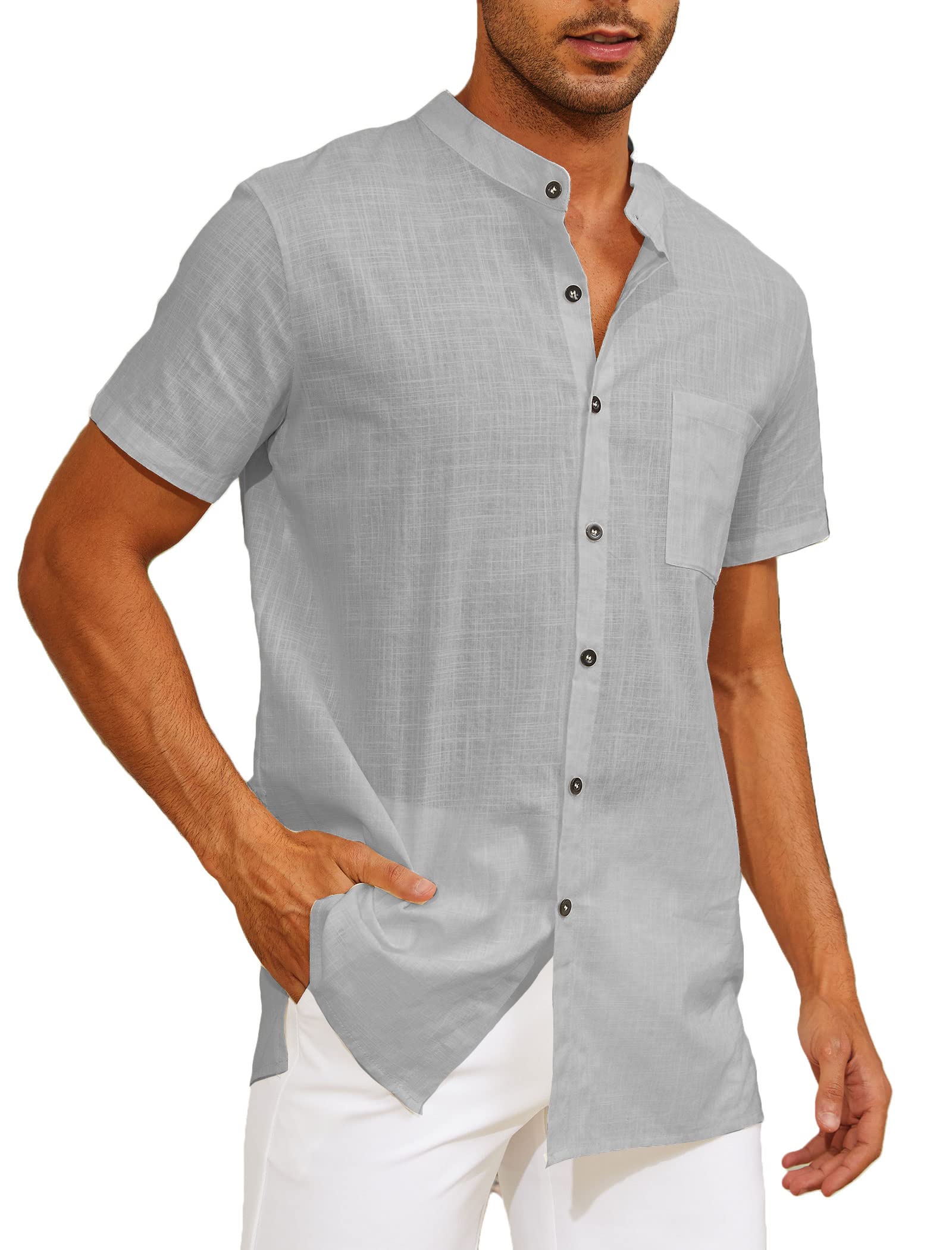 CheChury Camisa de Lino Manga Corta para Hombre Camisas Informales de Verano Camisa Suelta de Ocio de Color Sólido con Botónes Top con Bolsillo Top Camisa de Verano Camisa Hawaiana Estilo Casual