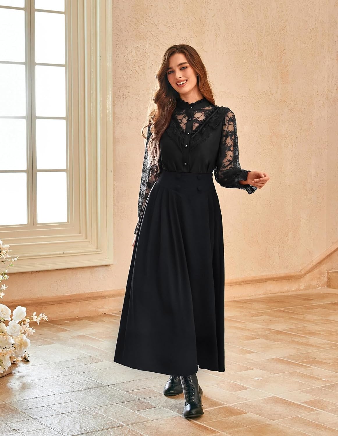 Scarlet Darkness Women Victorian Blouse Elegant Ruffle Lace Long Sleeve Tops - Image 5