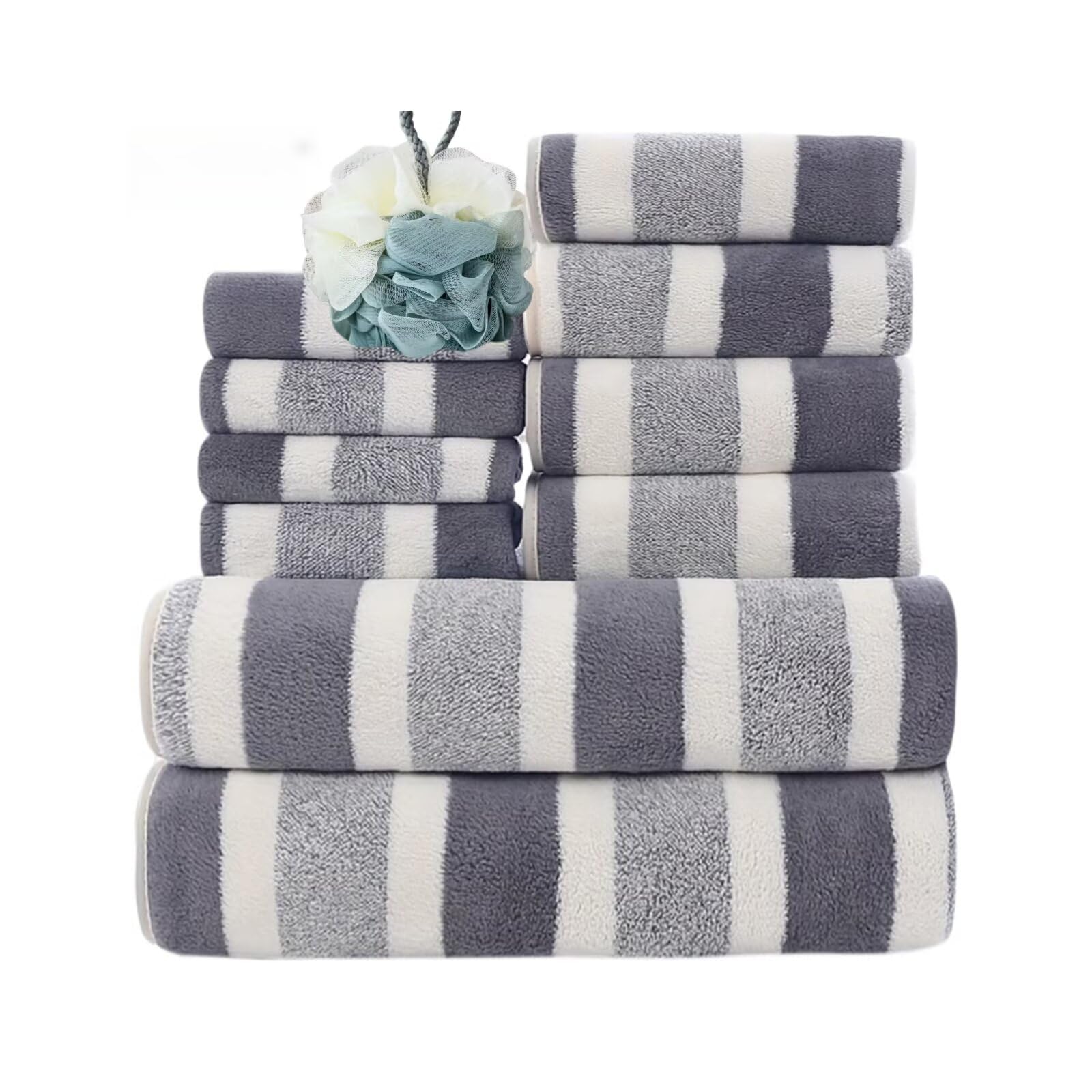 GNKBTOF 11 Piece Towel Set - 2 Bath Towels, 4 Hand Towels and 4 handkerchiefs，1 bath flower Washcloths Cotton Hotel Quality Super Soft and Highly Absorbent bath towel