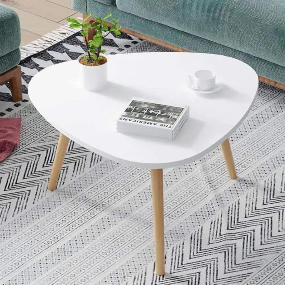 FURNITUREHUB Nesting Triangle End Coffee Tables Nightstand Modern Furniture for Home Office Living Room Bed Side Nest White Table Easy Assembly Decor (White)