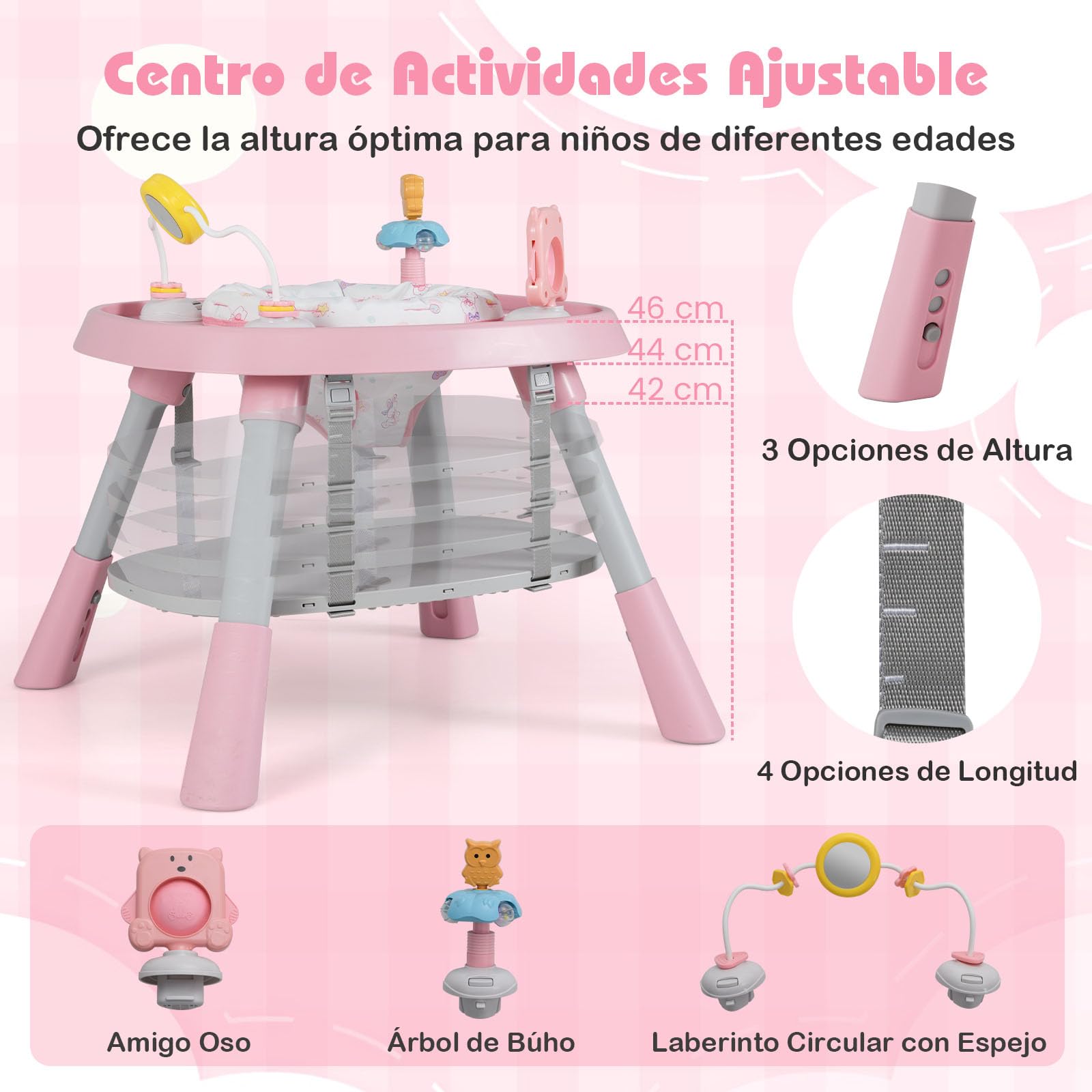 COSTWAY Trona Evolutiva Bebé 16 en 1, Trona Bebé con 3 Alturas Ajustables, Asiento Giratorio 360°, Bandeja con 3 Opciones y Mesa de Doble Cara, Silla de Comer para 6-36 Meses (Rosa)