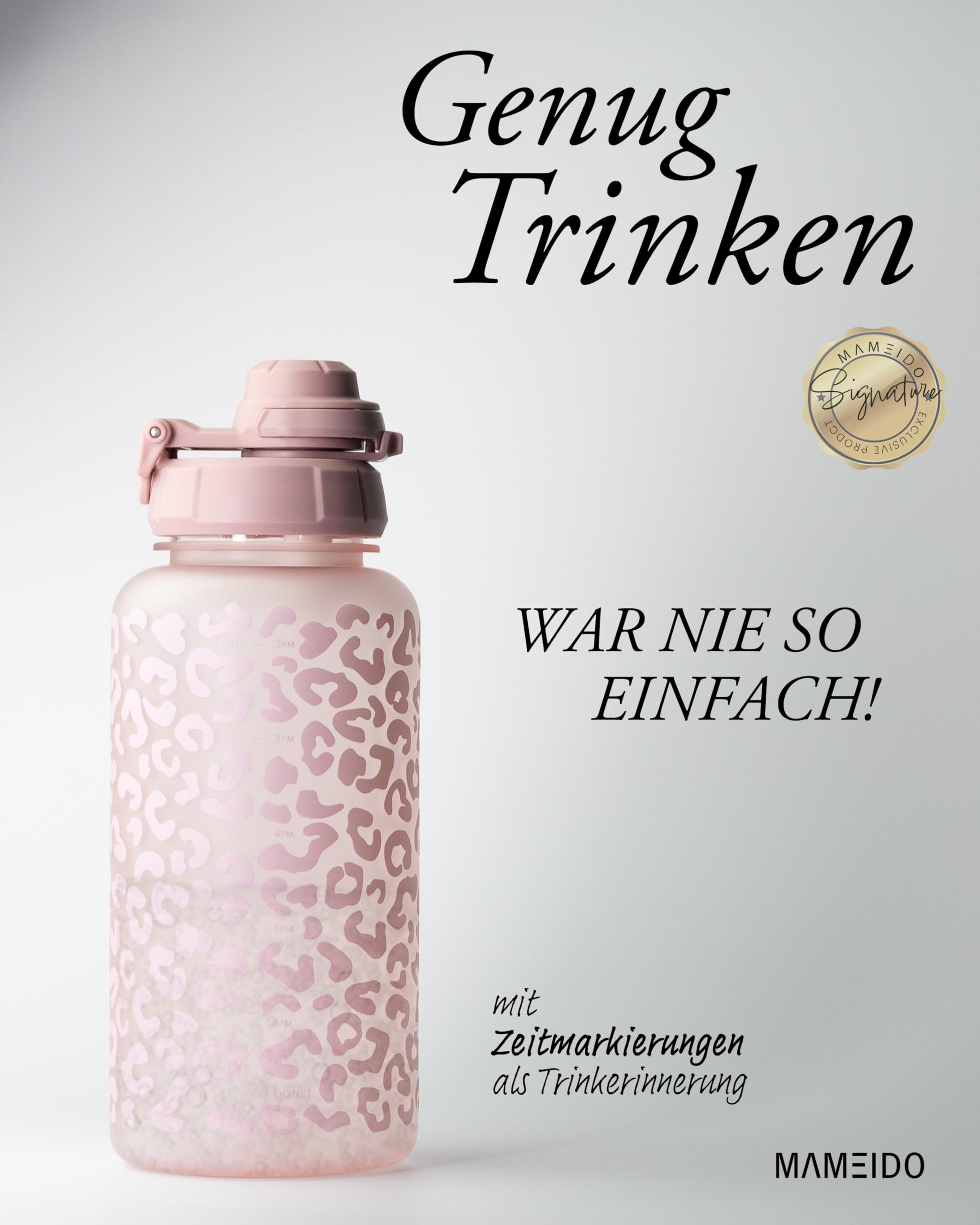 MAMEIDO Trinkflasche mit Strohhalm 1 l (Wild Candy) | mit 2-in-1-Sportdeckel, abnehmbarem Strohhalm & Trageschlaufe, auslaufsicher, BPA-frei, mit Zeitmarkierung