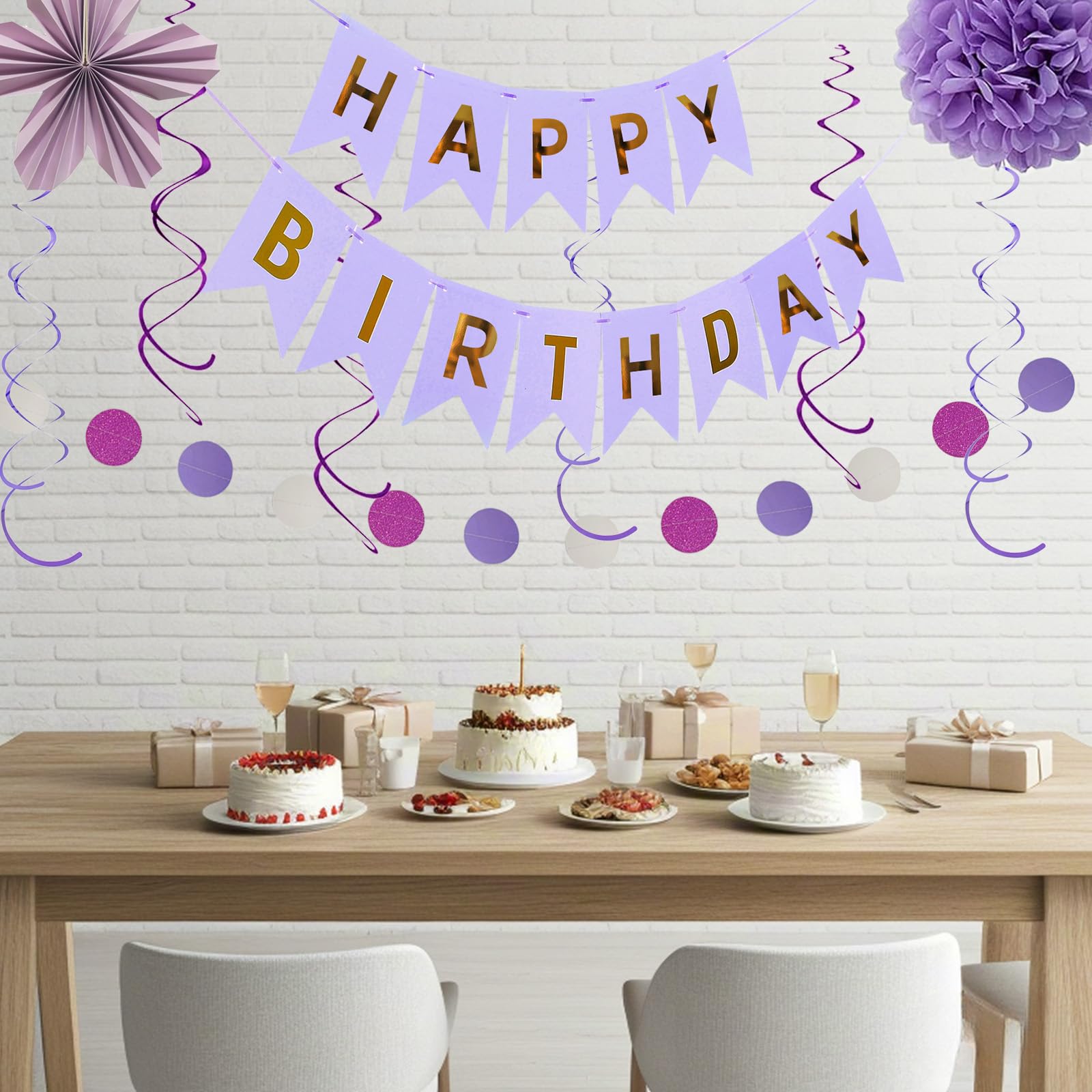 Kit de decoración de fiesta de cumpleaños, azul, rosa y dorado, guirnalda de feliz cumpleaños, pompones de papel, abanicos de flores, bola de Honeycom, linterna, remolinos colgantes, 20 piezas