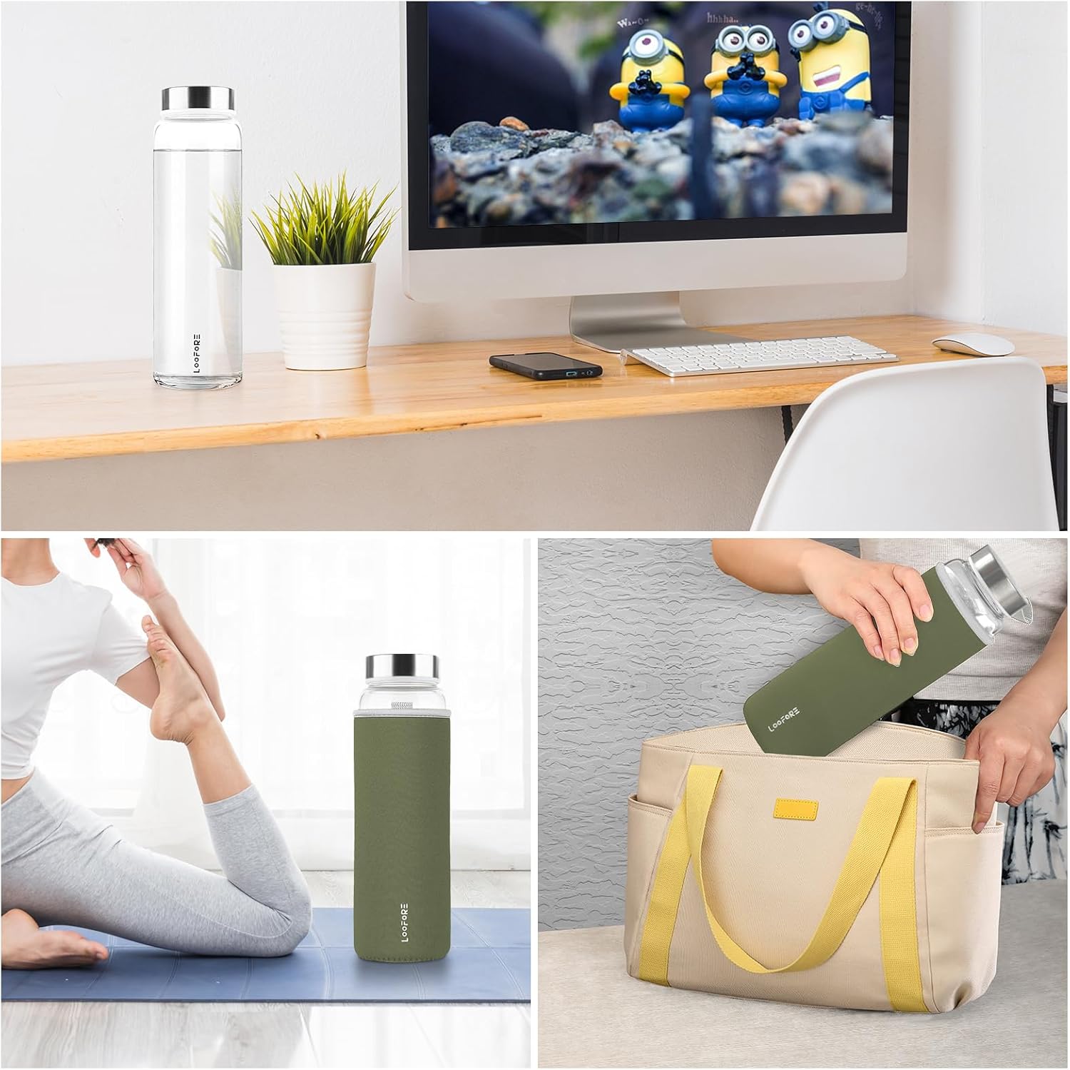 Glass Water Bottles 32 oz, 1 liter / 1000ml Wide Mouth Glass Drinking Bottles with Lids, Large Reusable Borosilicate Water Bottle for School Home Office Travel Sport Yoga Gym - Image 7