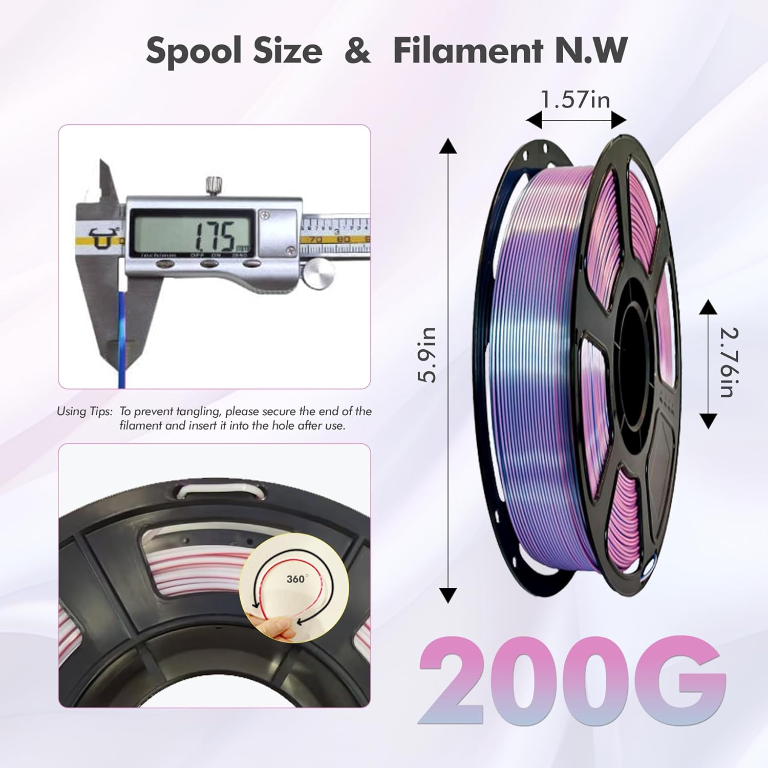 1.75mm PLA 3D Printer Filament Bundle, Silk Velvet Texture Multicolor,Individually Vacuum,High Precision Eco-Friendly Material，4 Spools 200g Each