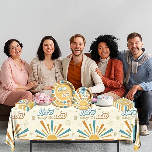 Miniatura 2 de Here Comes The Son - Decoraciones para baby shower, vajilla para el primer viaje alrededor del sol, incluye platos bohemios retro y servilletas,