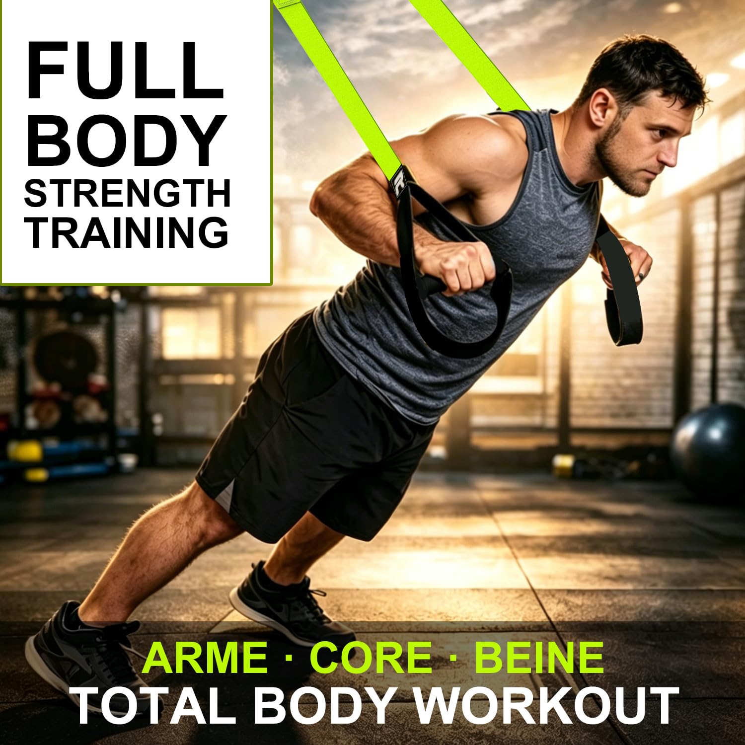 RHINOSPORT Allenamento Sospensione Sling Trainer Set per Allenamento con Sistema di Ancoraggio per Porta, Regolabile, per Fitness, a casa, in Viaggio e per l'allenamento in Interni ed Esterni
