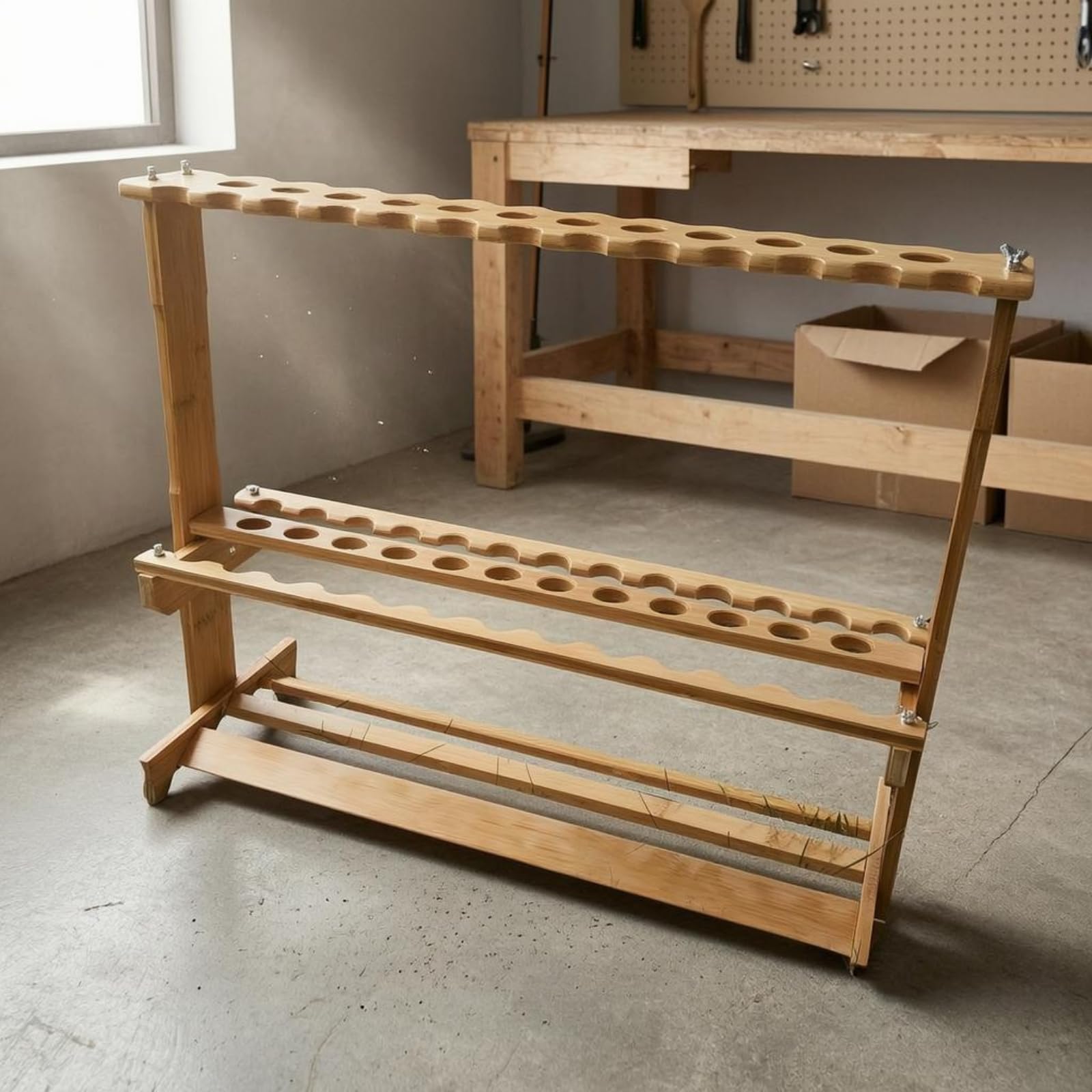 Expositor Cañas Pescar Independiente Portacañas Bambú Rectangular Organizador Vertical Cañas para Tienda, Soporte De Exhibición De Bambú Elevado Y Engrosado De 23 Ranuras
