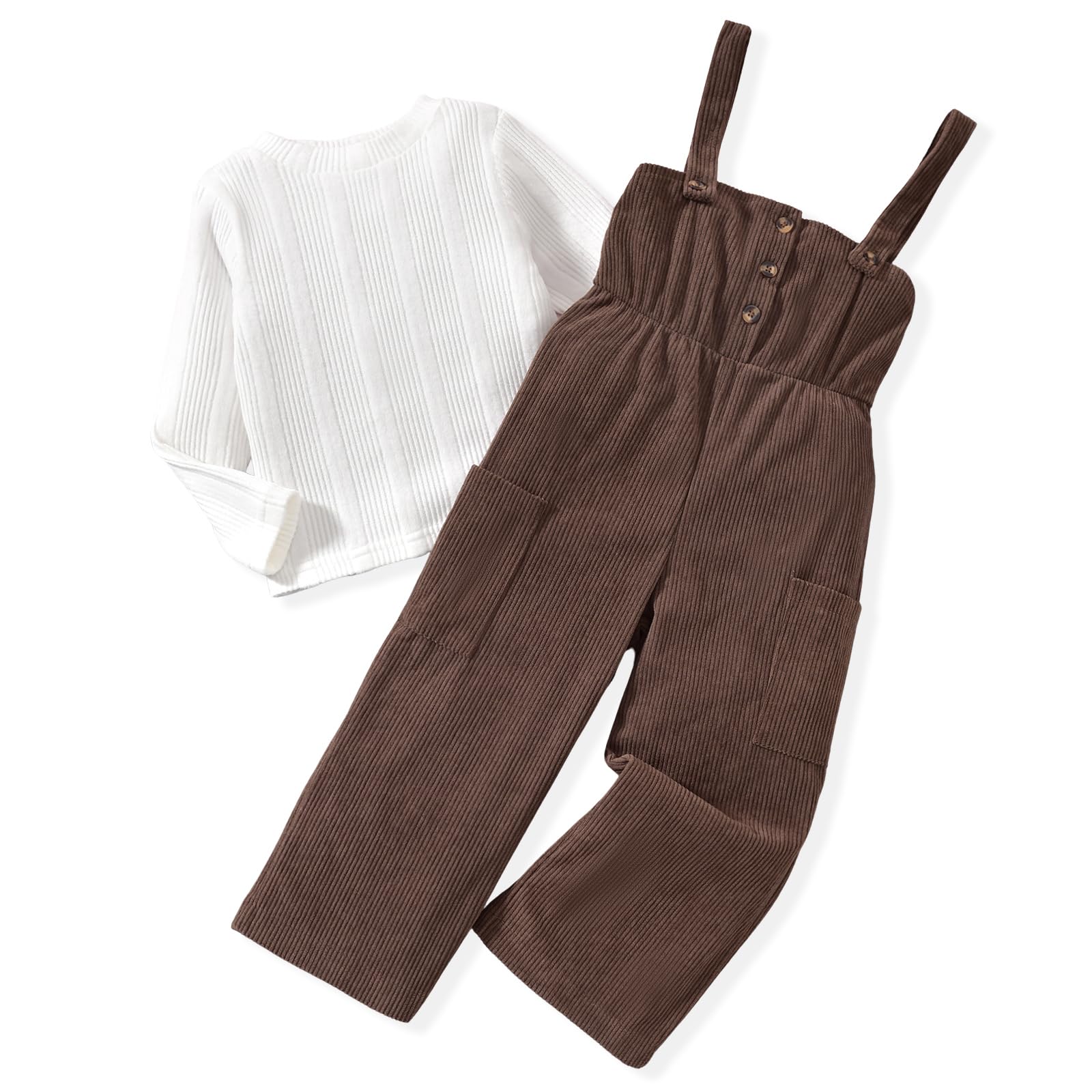 HINTINA Toddler Girl Corduroy Pinafore Overall Jumpsuit 2 Pieces Outfits