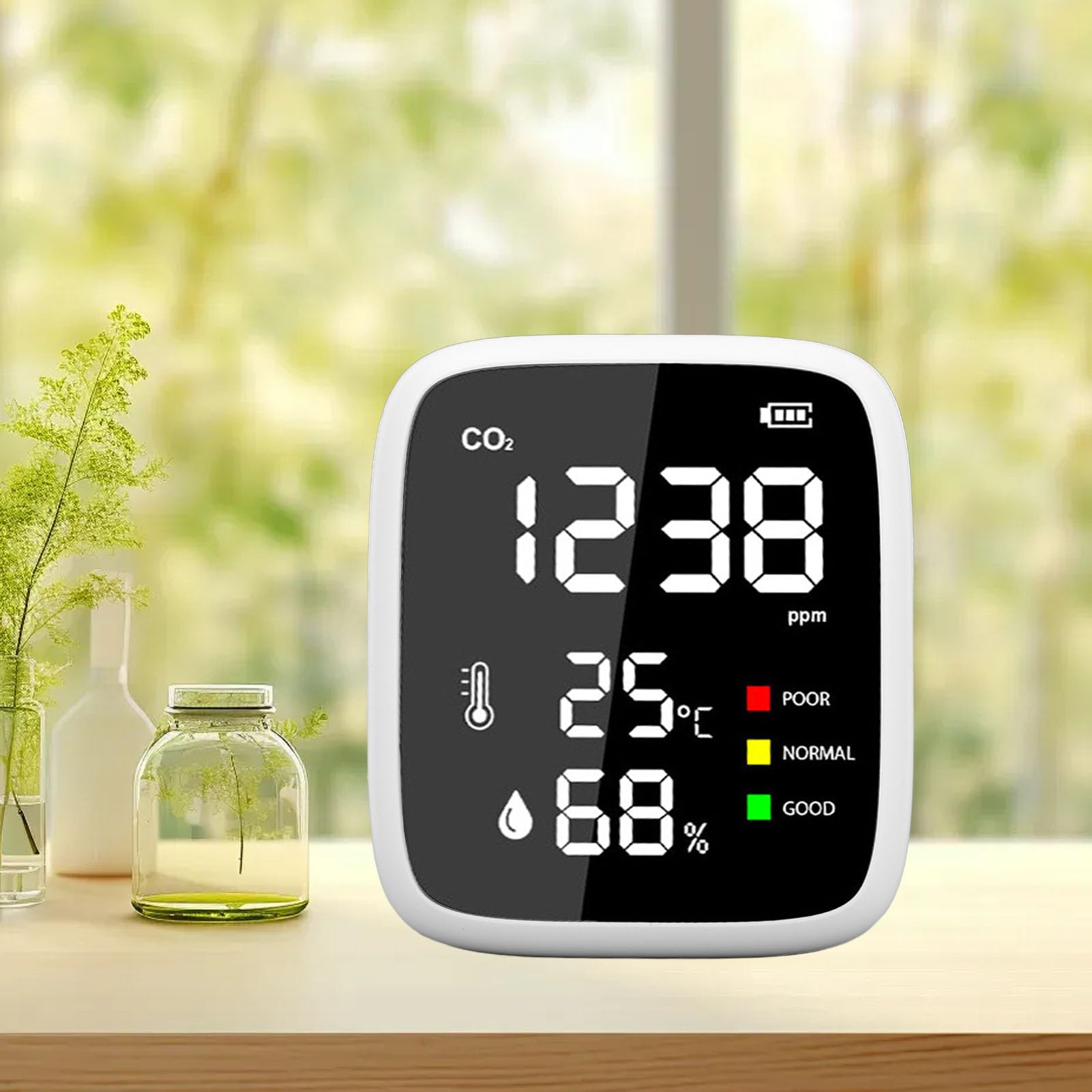 Detector de CO2 de Escritorio, Detector Portátil de Monóxido de Carbono, Mini Monitor de CO2, Medidor de CO2, Detector de CO2 de 400-5000 Ppm, Medidor de Temperatura Humi,