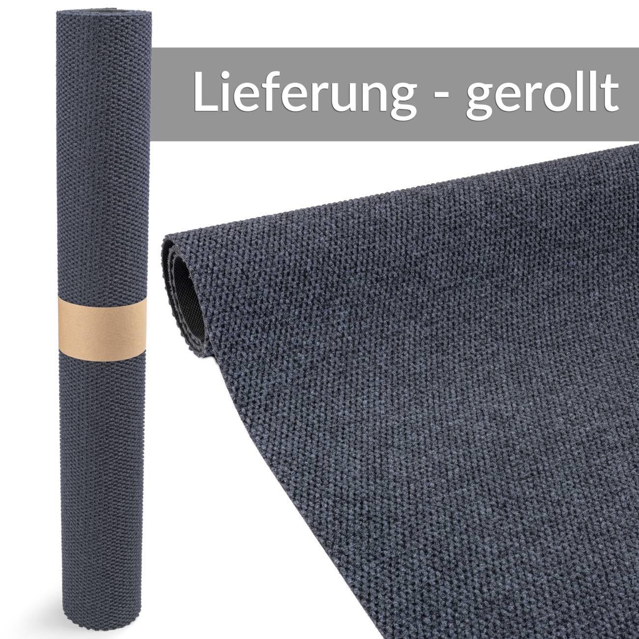 ANRO Schmutzfangmatte Meterware Teppichläufer Schmutzfangläufer Teppichboden BOB Bodenbelag robust rutschfest Auslegware für Eingang Flur Büro Keller 350 x 120 cm Grau