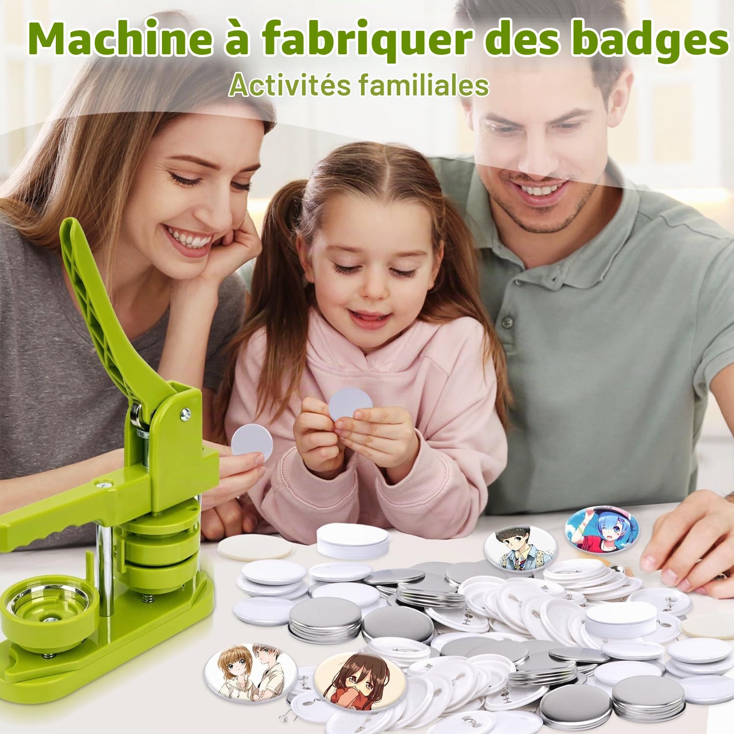 Machine à fabriquer des badges 58mm (2,25 in), kit de presse pour la fabrication de boutons avec 100 pièces de boutons et un cutter circulaire