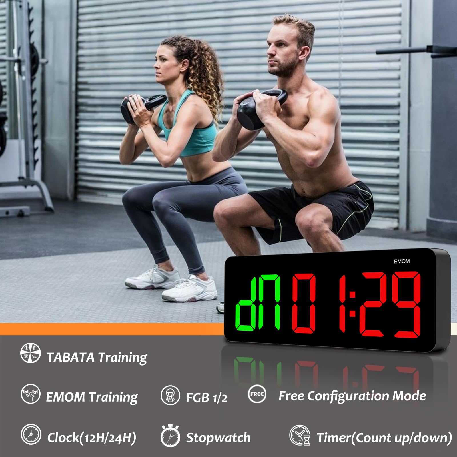 Orologio da palestra con timer per Tabata/FGB/EMOM, allenamento a intervalli con ampio display a LED, orologio digitale da parete con secondi, timer fitness con telecomando per aule, casa