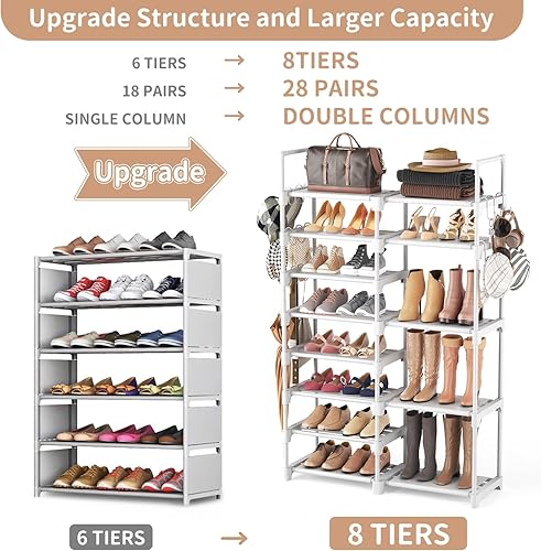 Miniatura 4 de ROJASOP Organizador de zapatos, zapatero de metal de 8 niveles para armario, entrada, garaje, 26-32 pares de estantes altos de almacenamiento para