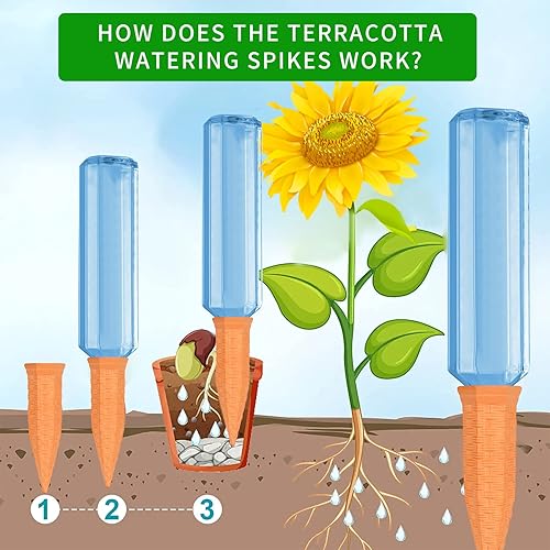 Miniatura 5 de Estacas de riego automático para plantas, paquete de 12 estacas de riego de terracota para plantas de interior y exterior, dispositivos de riego de