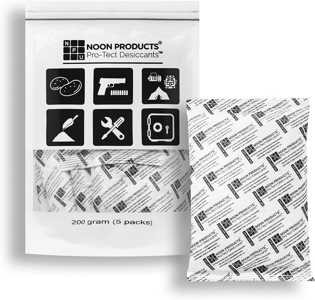 200 Gram Silica Gel Pack Desiccant | Dust Prevention for Safes | No Static | Household and Commerical Use | Military Grade Conforms to MIL-D-3463E for Absorption Capacity | 5-Pack