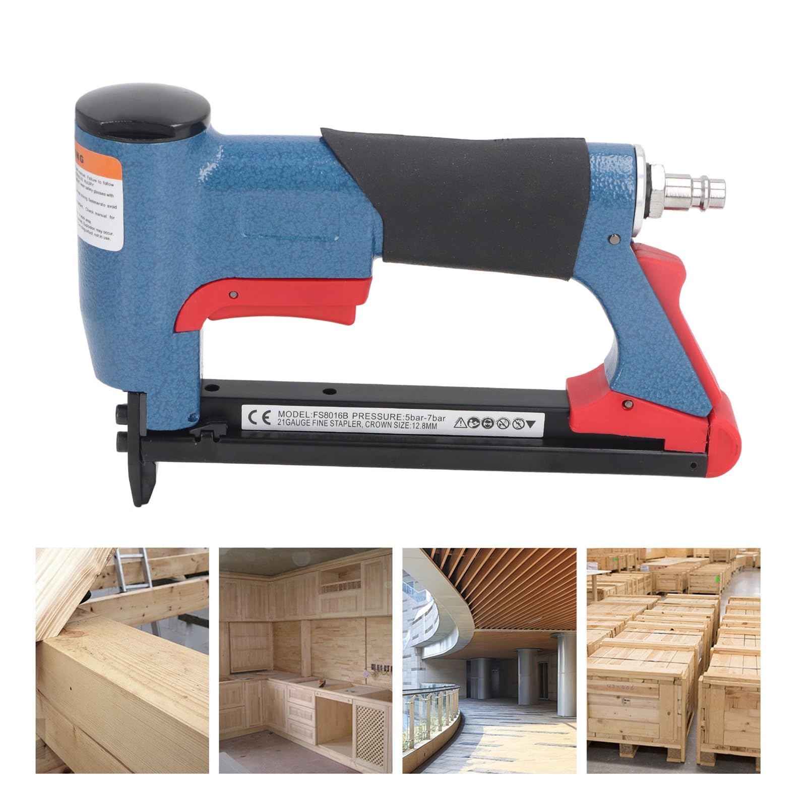Pistola sparapunti pneumatica senza olio Pistola pneumatica for punti metallici Maniglia antiscivolo con bocca for chiodo estesa da 2 pollici for cantieri di lavorazione del legno