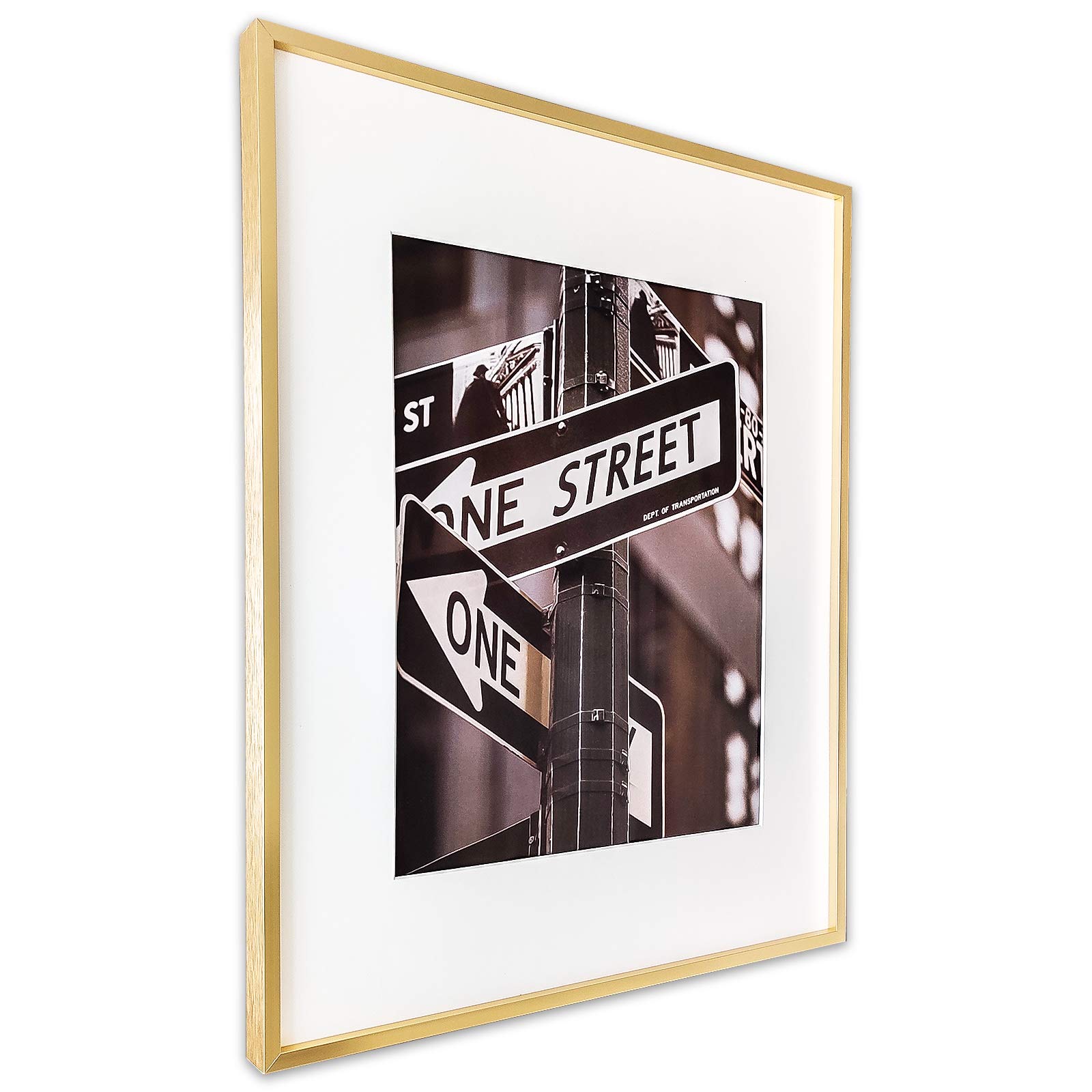 TheDisplayGuys - Contemporary Aluminum Picture Frame - Tempered Glass - 16x20 matted to 11x14 - Gold - Wall Hanging