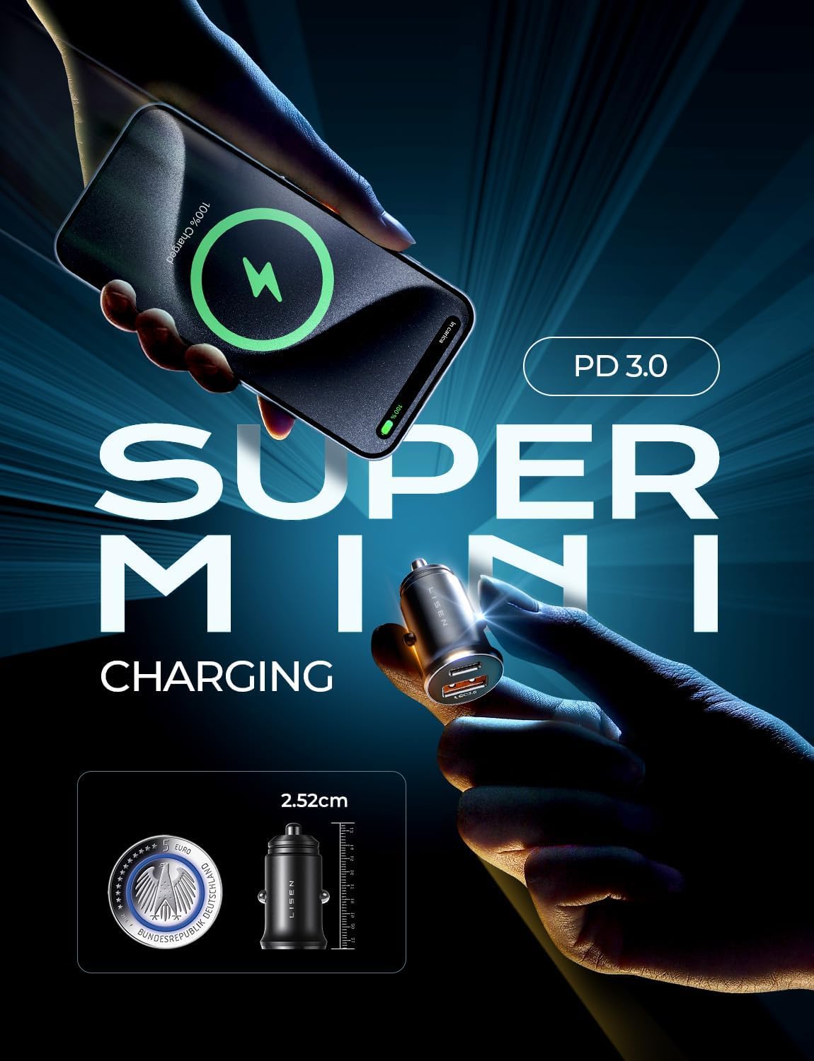 LISEN Mini USB C Car Charger, [Aluminum Alloy] Cigarette Lighter Adapter, 54W Car Charger USB C Fast Charger, Car Phone Charger, 12V USB Outlet, Car Accessories for iPhone 17 16 Pro Max Air 15 Galaxy - 4