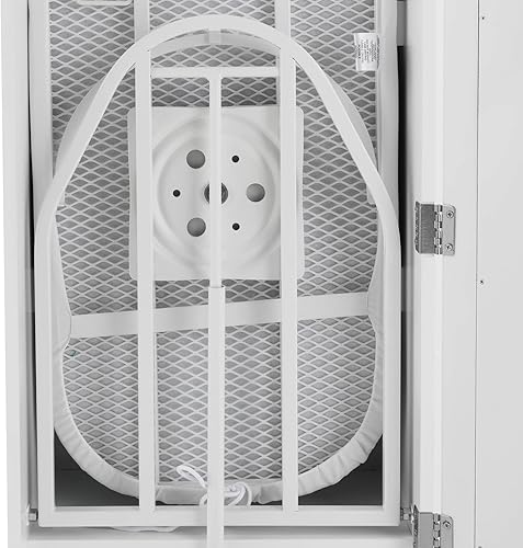 Miniatura 6 de Armario de planchar montado en la pared con espejo que ahorra espacio, tabla de planchar giratoria, 4 estantes y 2 ganchos para almacenamiento de