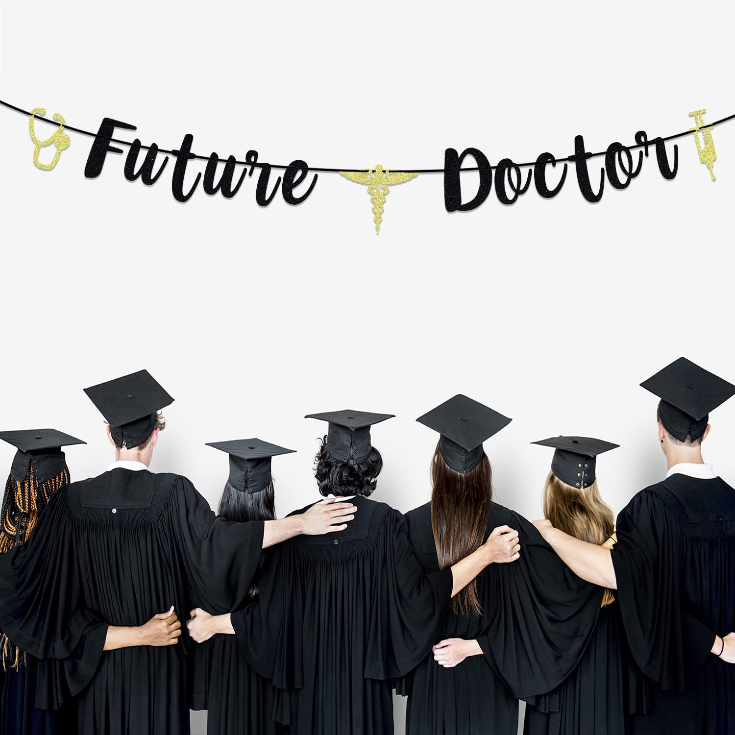 Glitter Future Doctor Banner - Graduation Party Decorations In Black & Gold - View #4