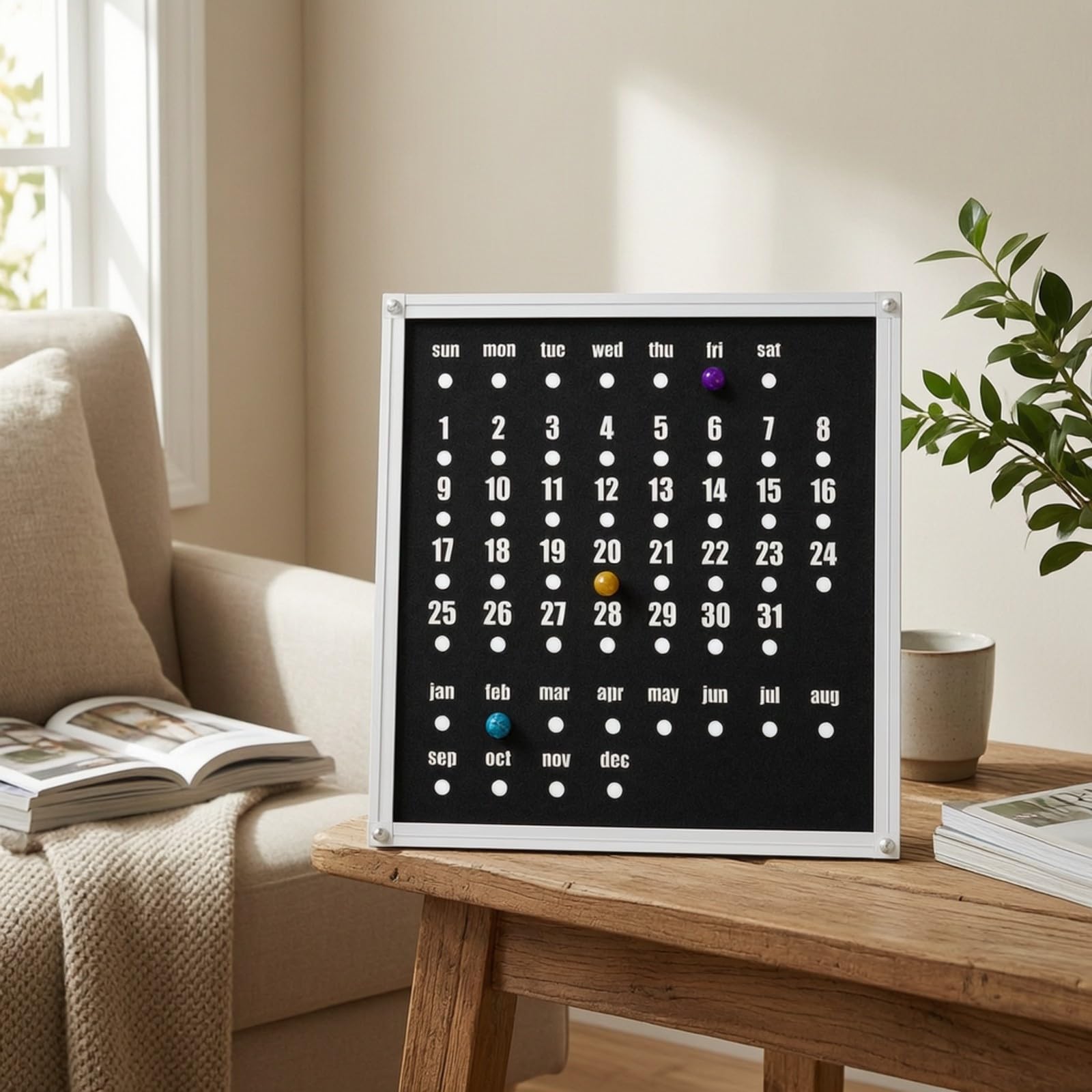 Calendario Continuo Escritorio Pequeño Calendario con Marcadores Móviles Elegan para Oficina en Casa, Estilo A