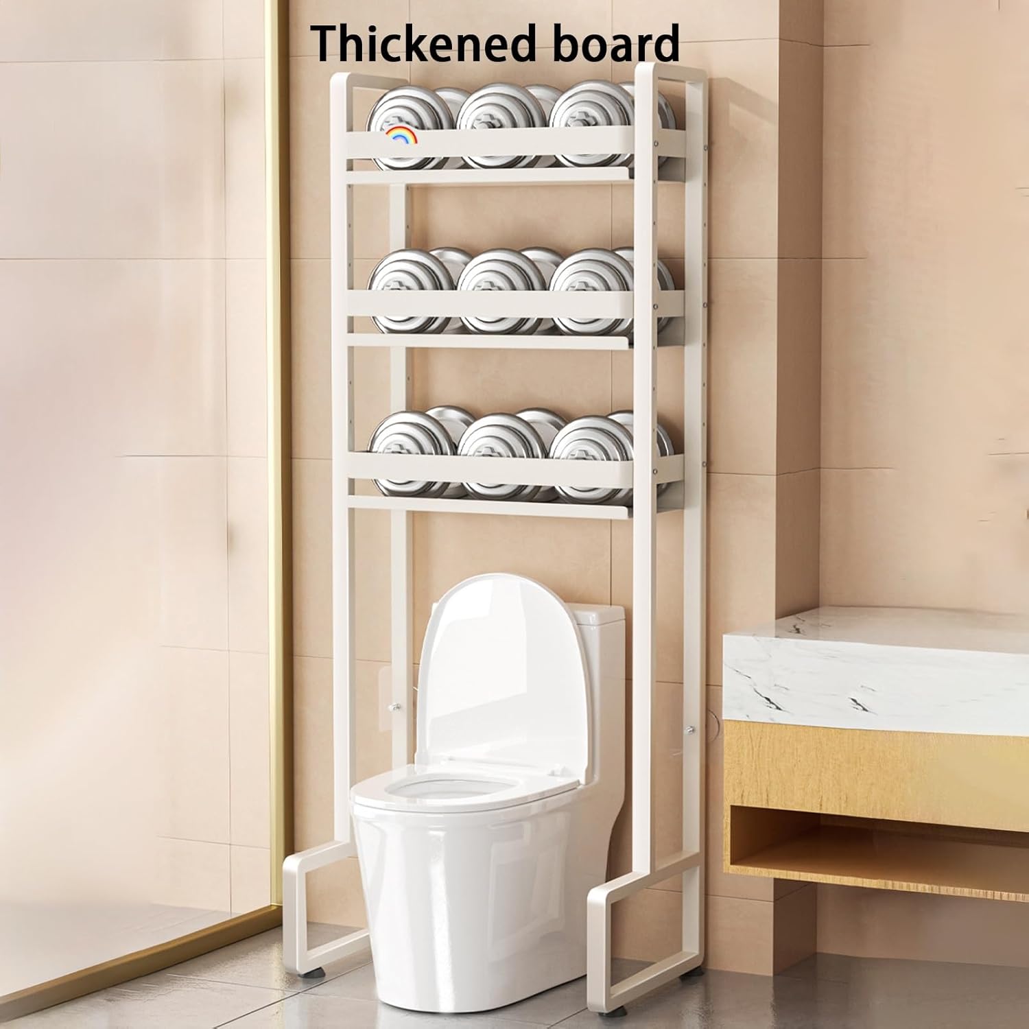 Over The Toilet Storage, Bathroom Storage Over The Toilet, Storage Cabinet Over Toilet, Bathroom Organizer Rack with Hooks, Metal Frame, Suitable for Home Bathroom Laundry(139cm/54.7in)